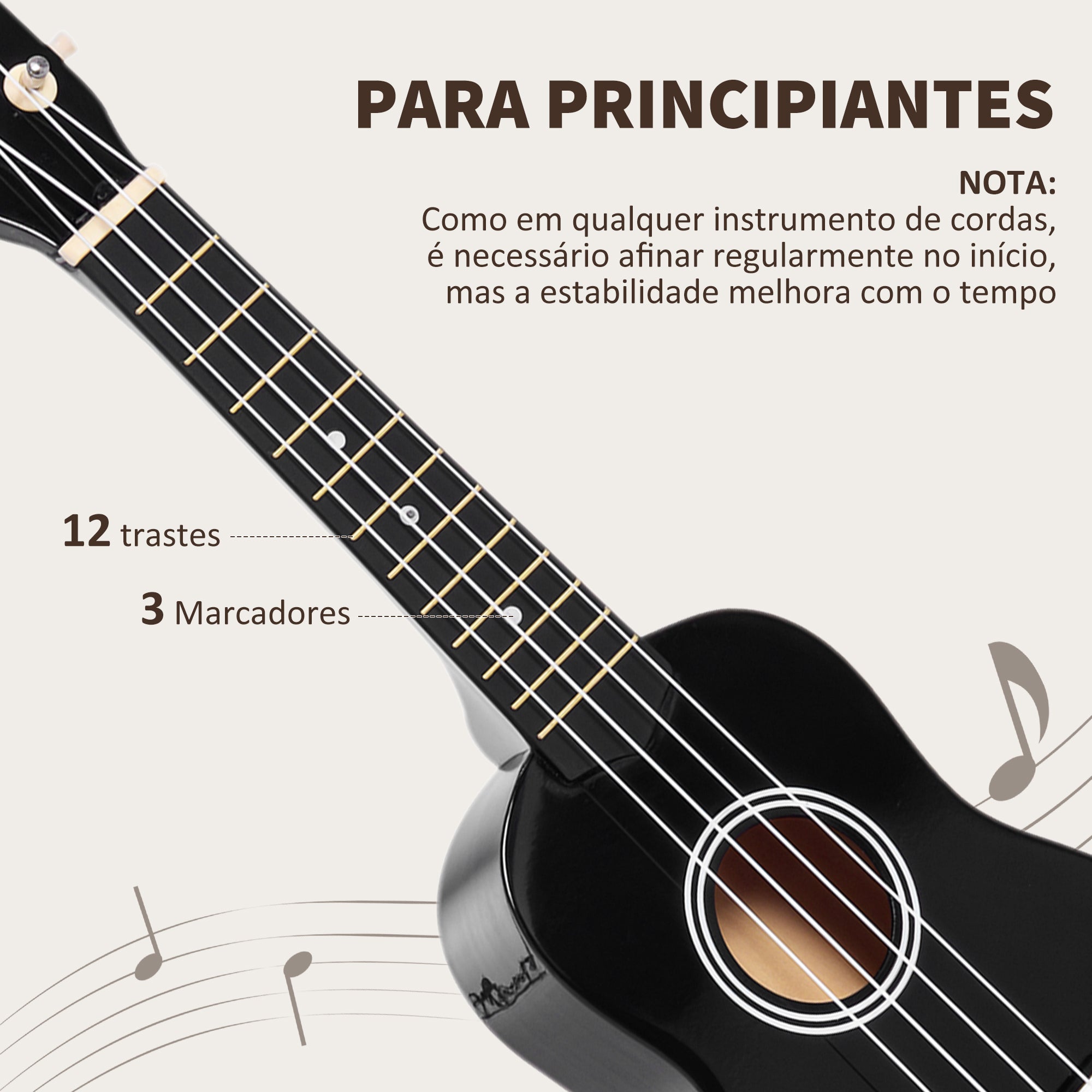 Ukelele Soprano 21 Polegadas em Madeira - Preto (53x17,5x6,2 cm)