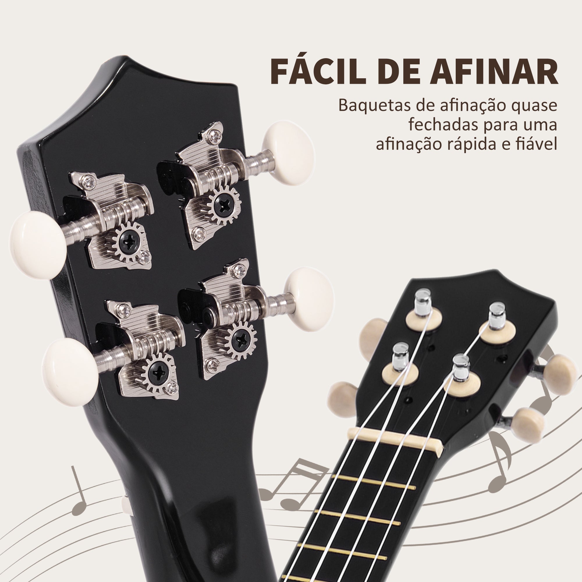 Ukelele Soprano 21 Polegadas em Madeira - Preto (53x17,5x6,2 cm)