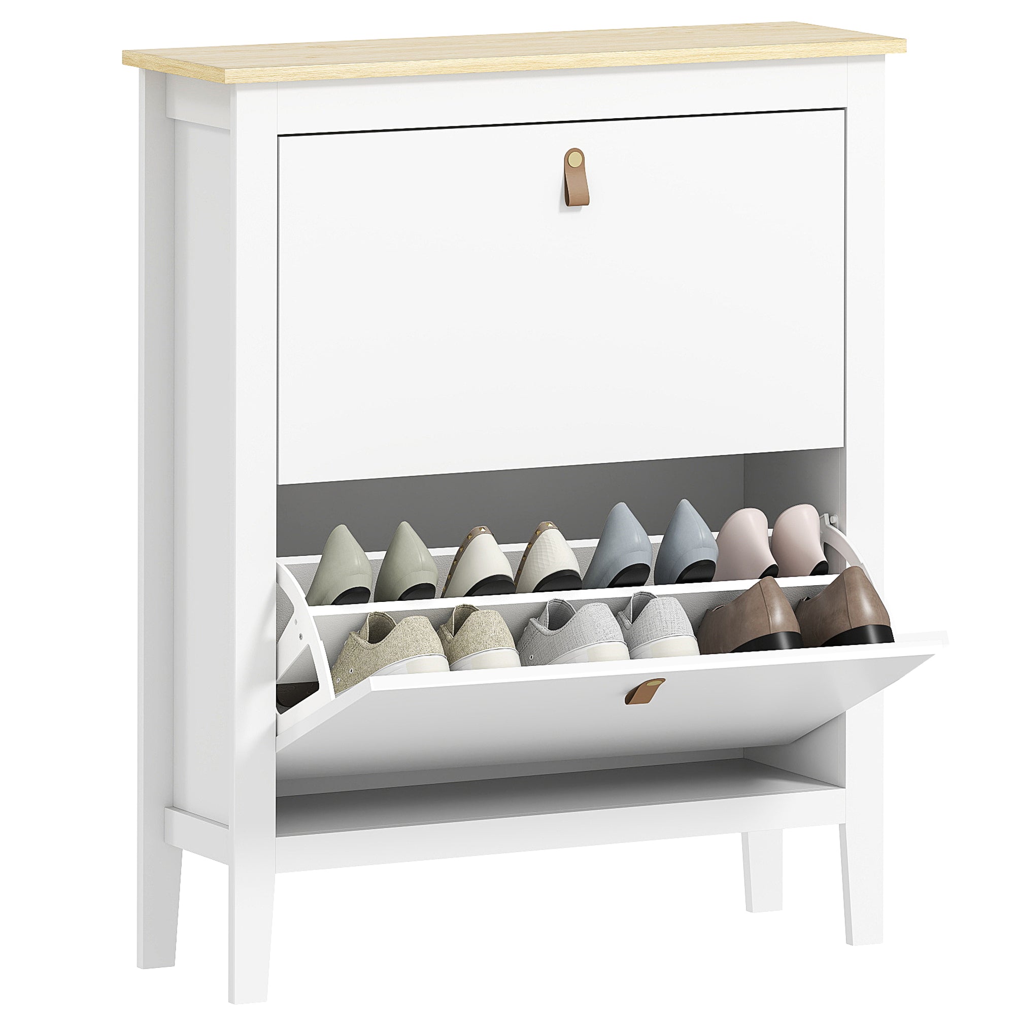 Sapateira Estreita com 2 Gavetas Abatíveis para 14 Pares de Sapatos - 80x24x95,5 cm - Branco