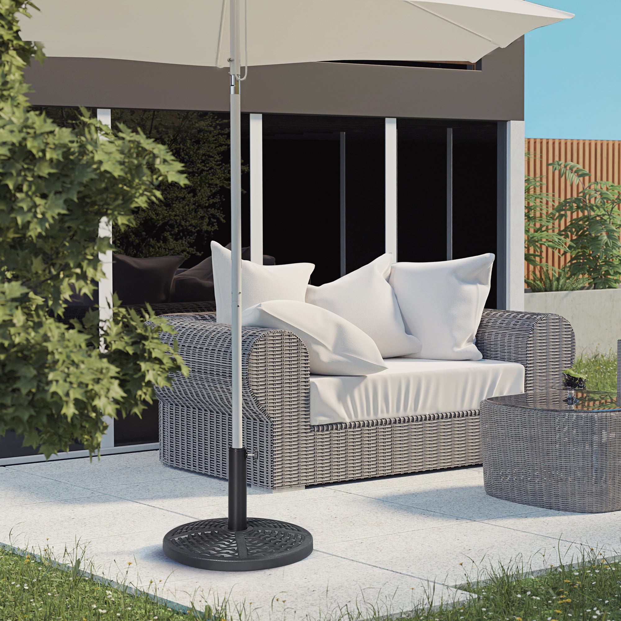 Base de Chapéu de Sol Redonda Preenchida de Cimento Ø45x33 cm - Cor Preto