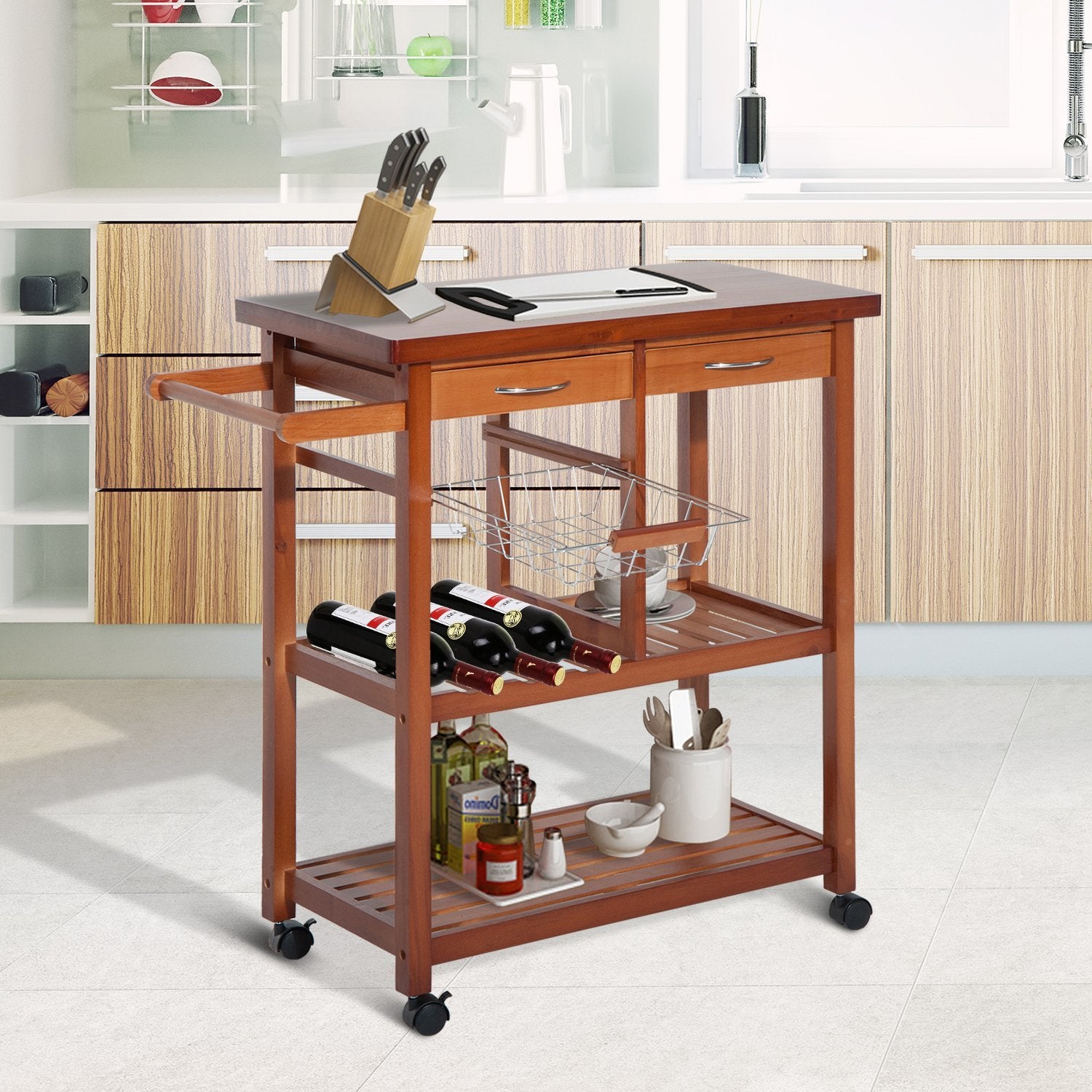 Carrinho de Cozinha Auxiliar 85x37x85cm Cor Nogueira