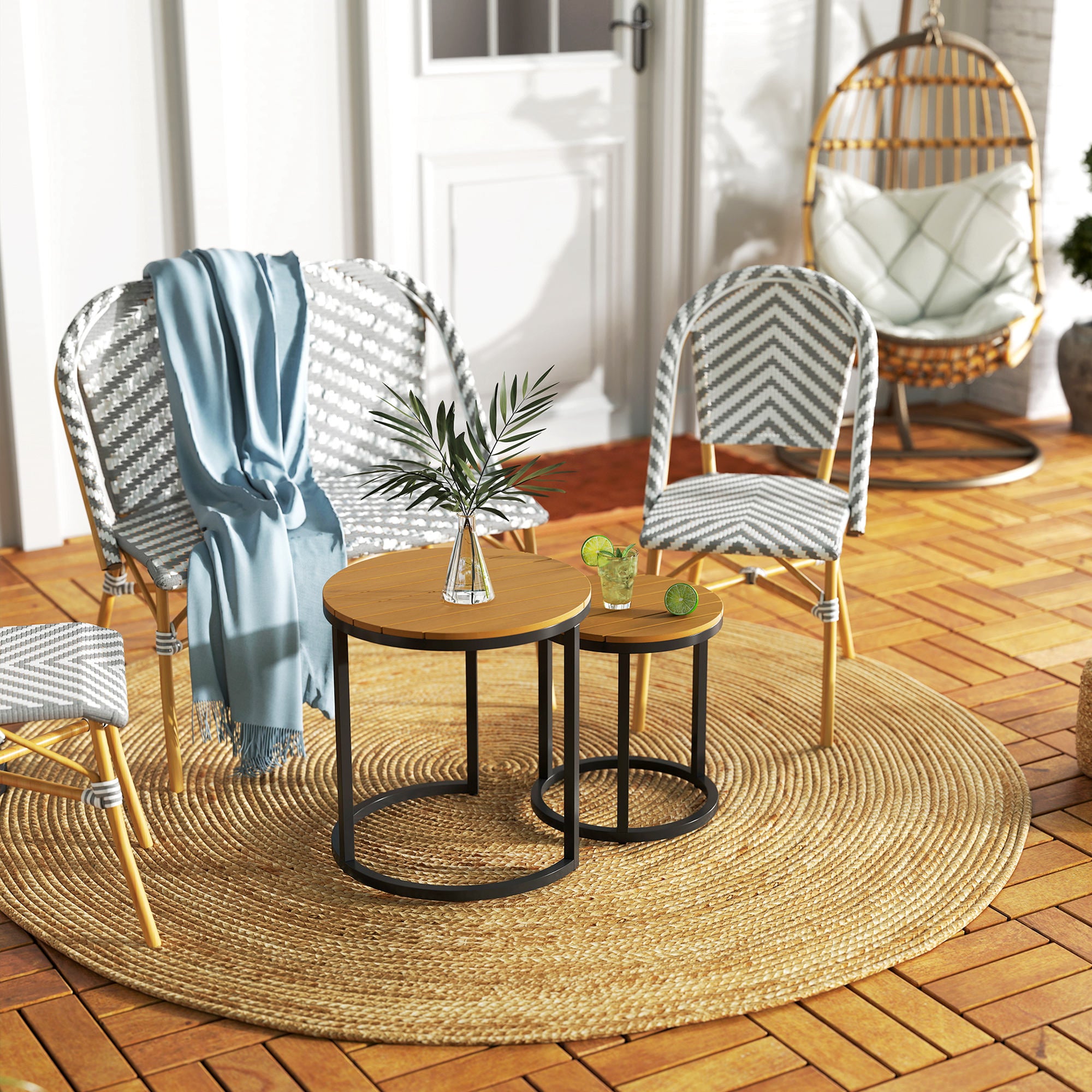 Conjunto de 2 Mesas de Jardim Ø46x49 cm em Madeira e Preto