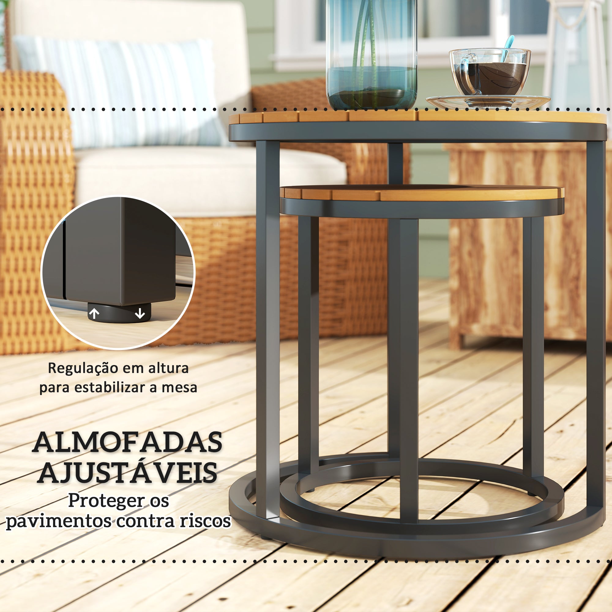 Conjunto de 2 Mesas de Jardim Ø46x49 cm em Madeira e Preto