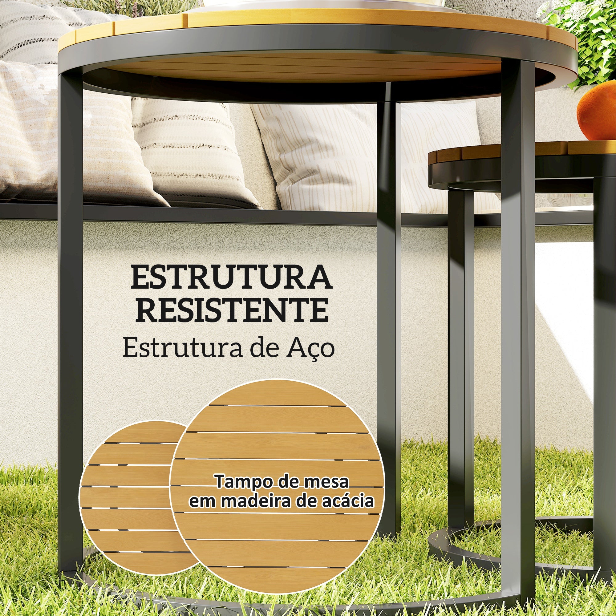 Conjunto de 2 Mesas de Jardim Ø46x49 cm em Madeira e Preto