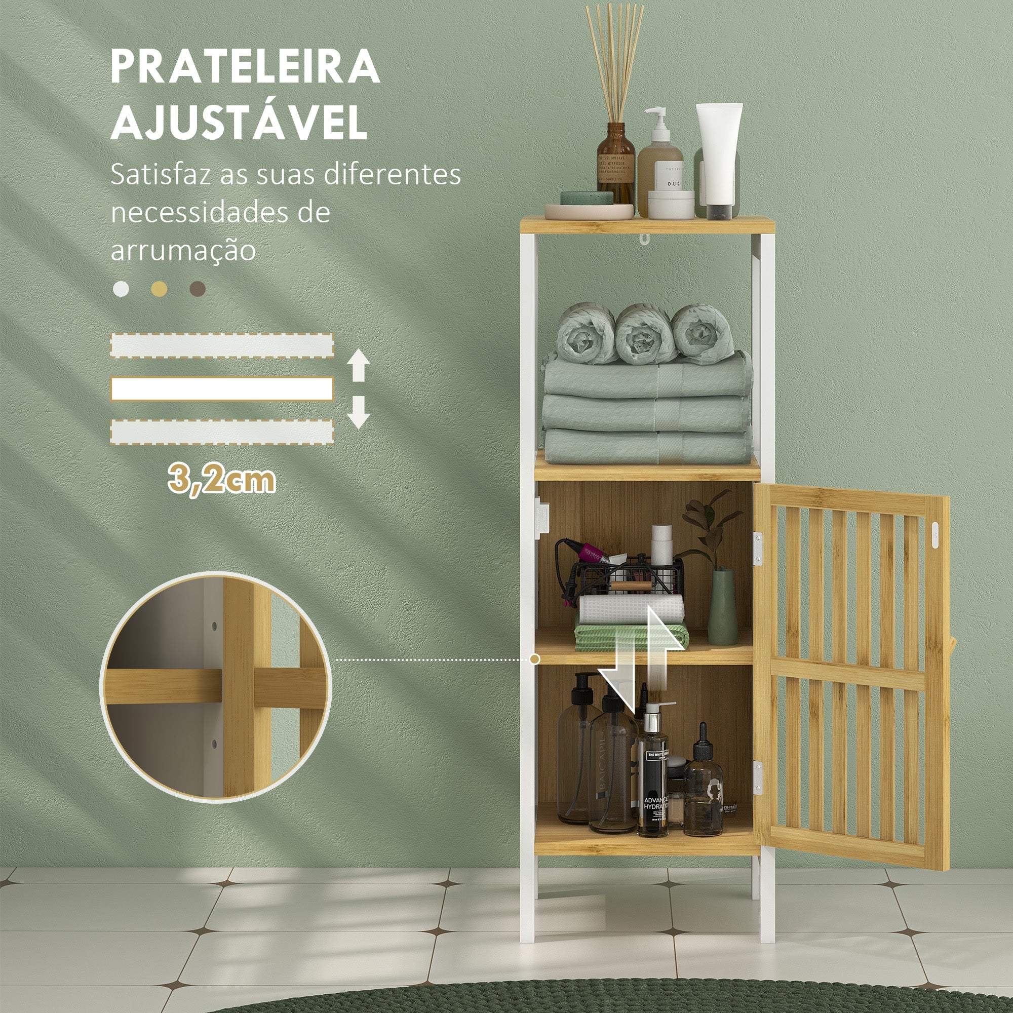 Armário Compacto Casa de Banho 32x30x90.5 cm - Branco