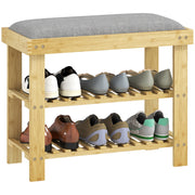 Banco Sapateira de Bambu com Assento Almofadado 60x29x49 cm - Cinzento e Madeira