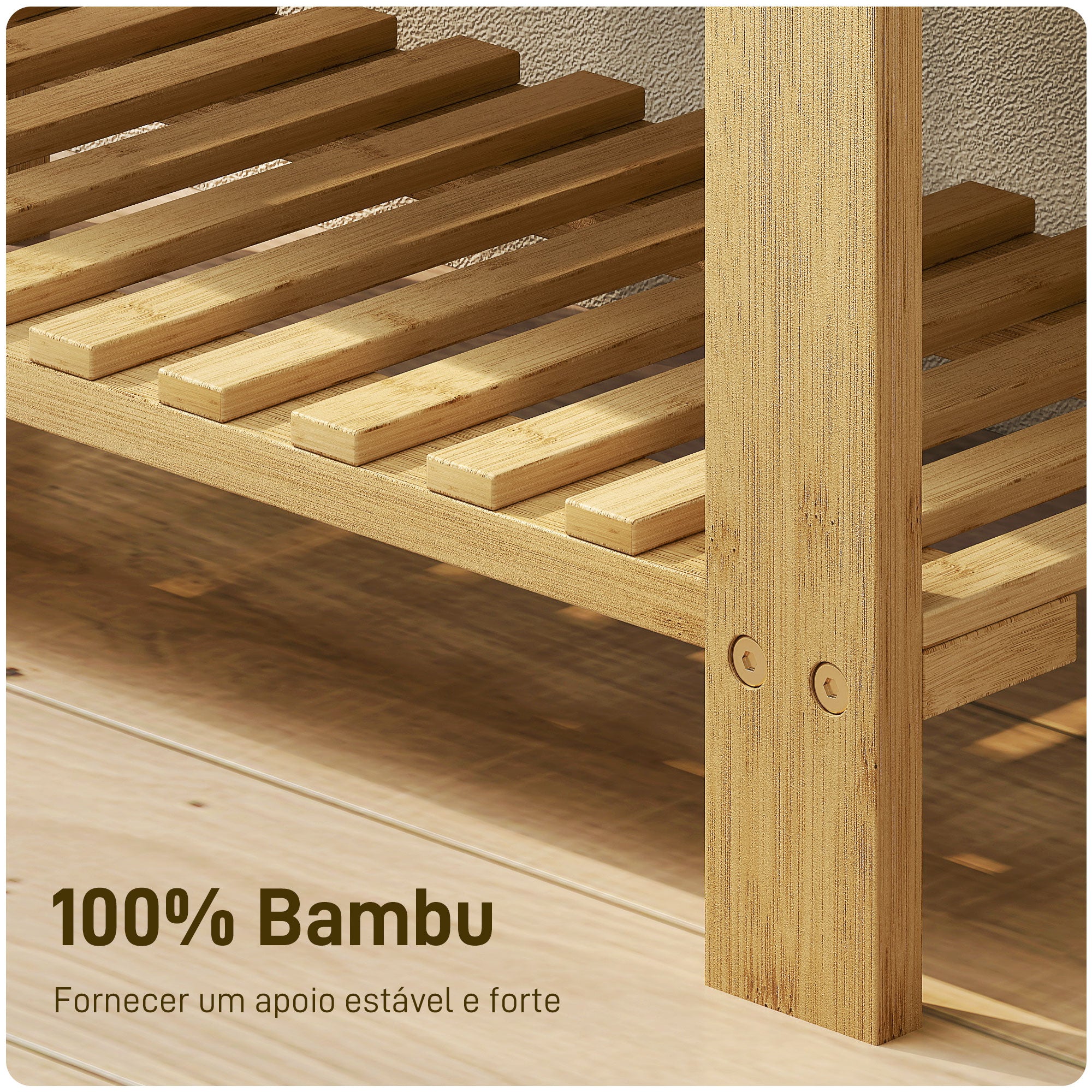 Banco Sapateira de Bambu com Assento Almofadado 60x29x49 cm - Cinzento e Madeira