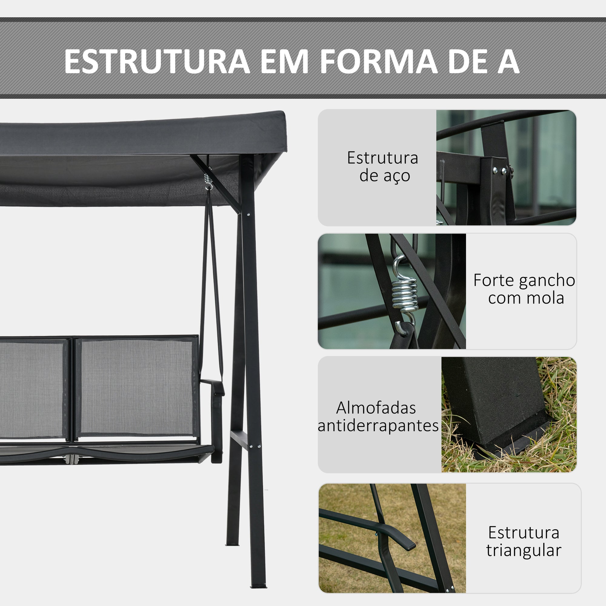 Baloiço de Jardim 2 Lugares Cinza Escuro 150x110x170cm