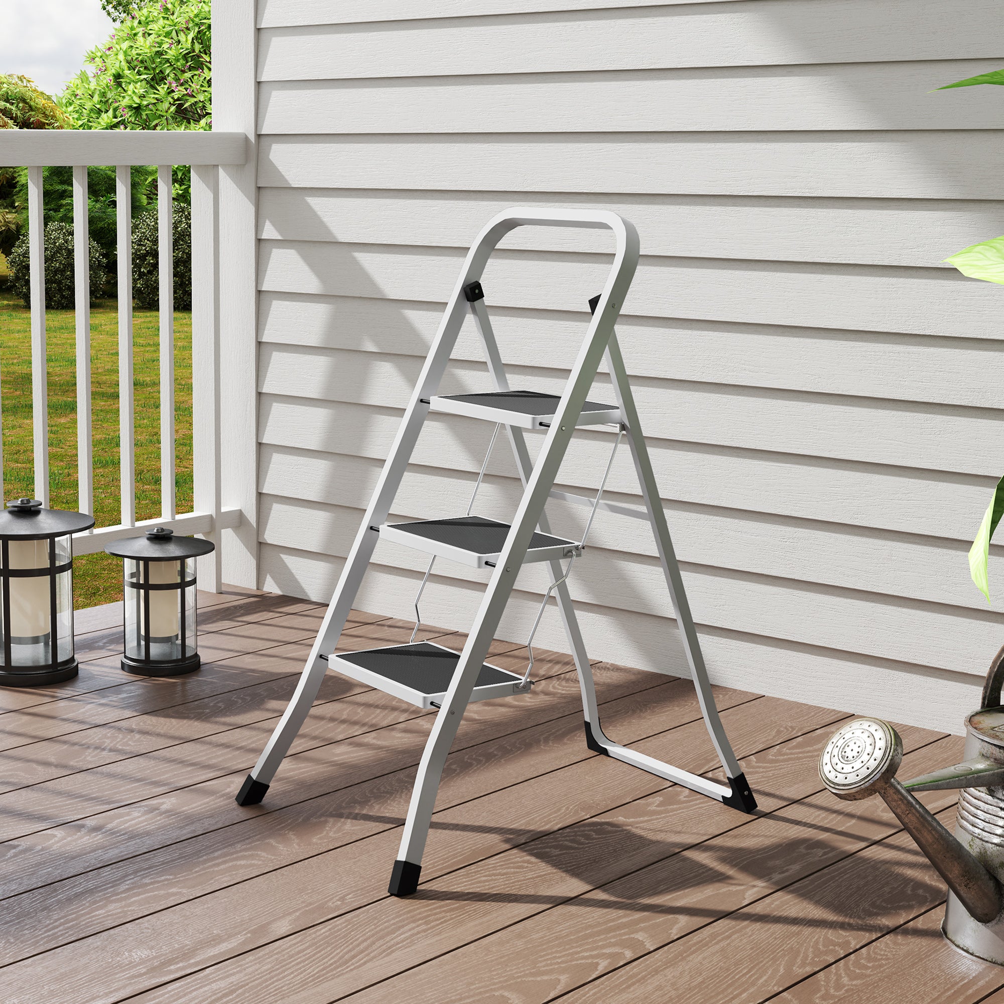 Escada Dobrável de 3 Degraus Branca 71x46,5x105,3 cm