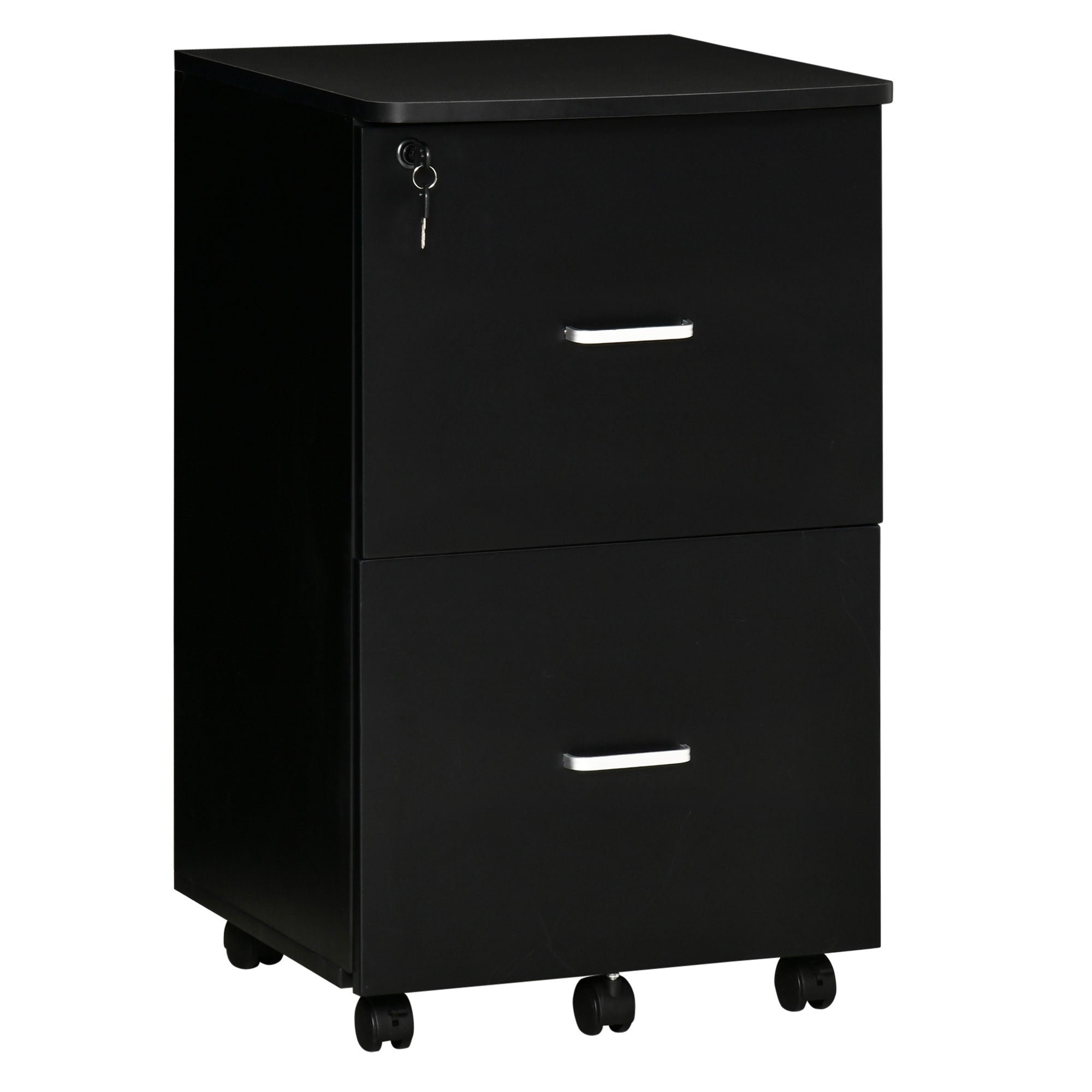 Bloco de Gavetas de Escritório Móvel com 2 Gavetas 43x45x72cm Preto