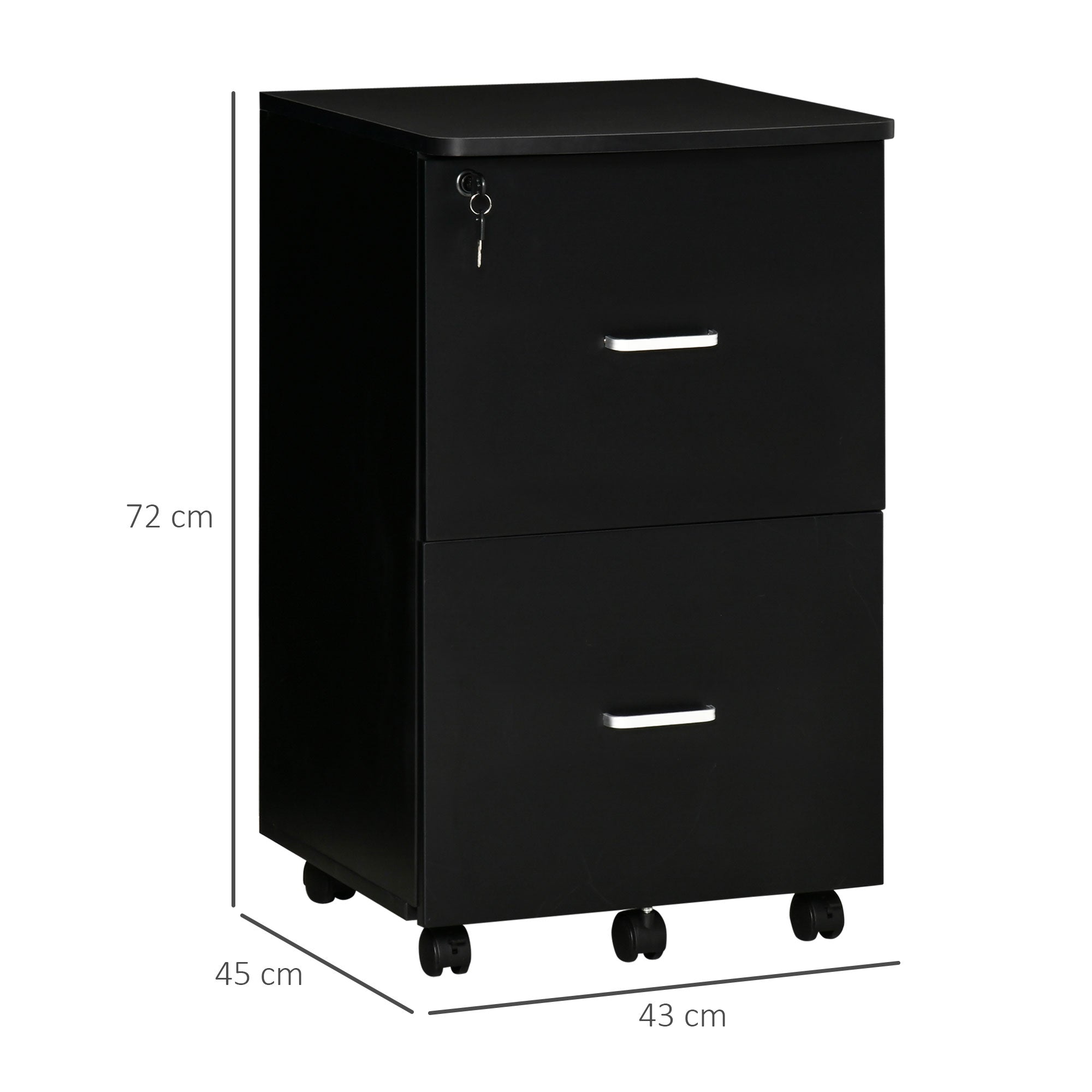 Bloco de Gavetas de Escritório Móvel com 2 Gavetas 43x45x72cm Preto