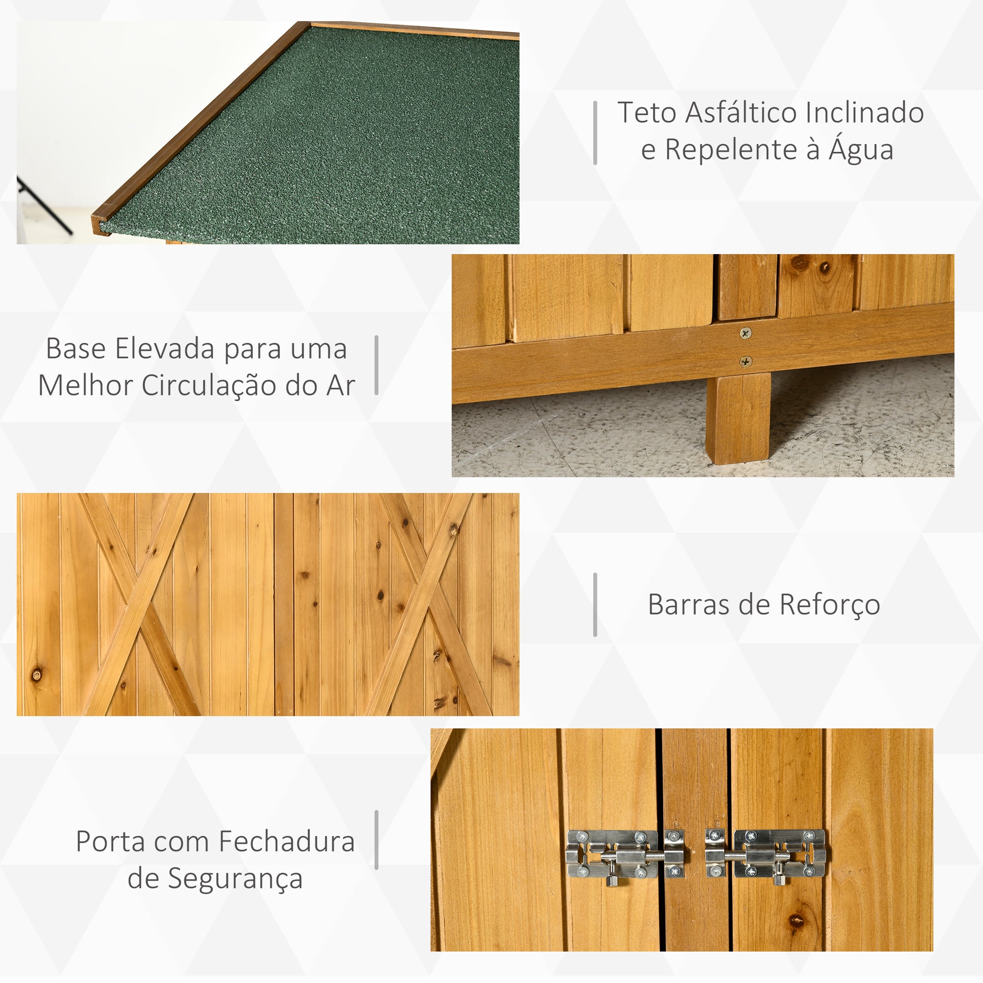 Abrigo de Jardim de Madeira Natural 140x75x160cm com Prateleira Móvel e Ganchos