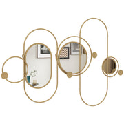 Cabide de Parede com 4 Ganchos e 3 Espelhos Decorativos 106x71 cm - Cor Ouro