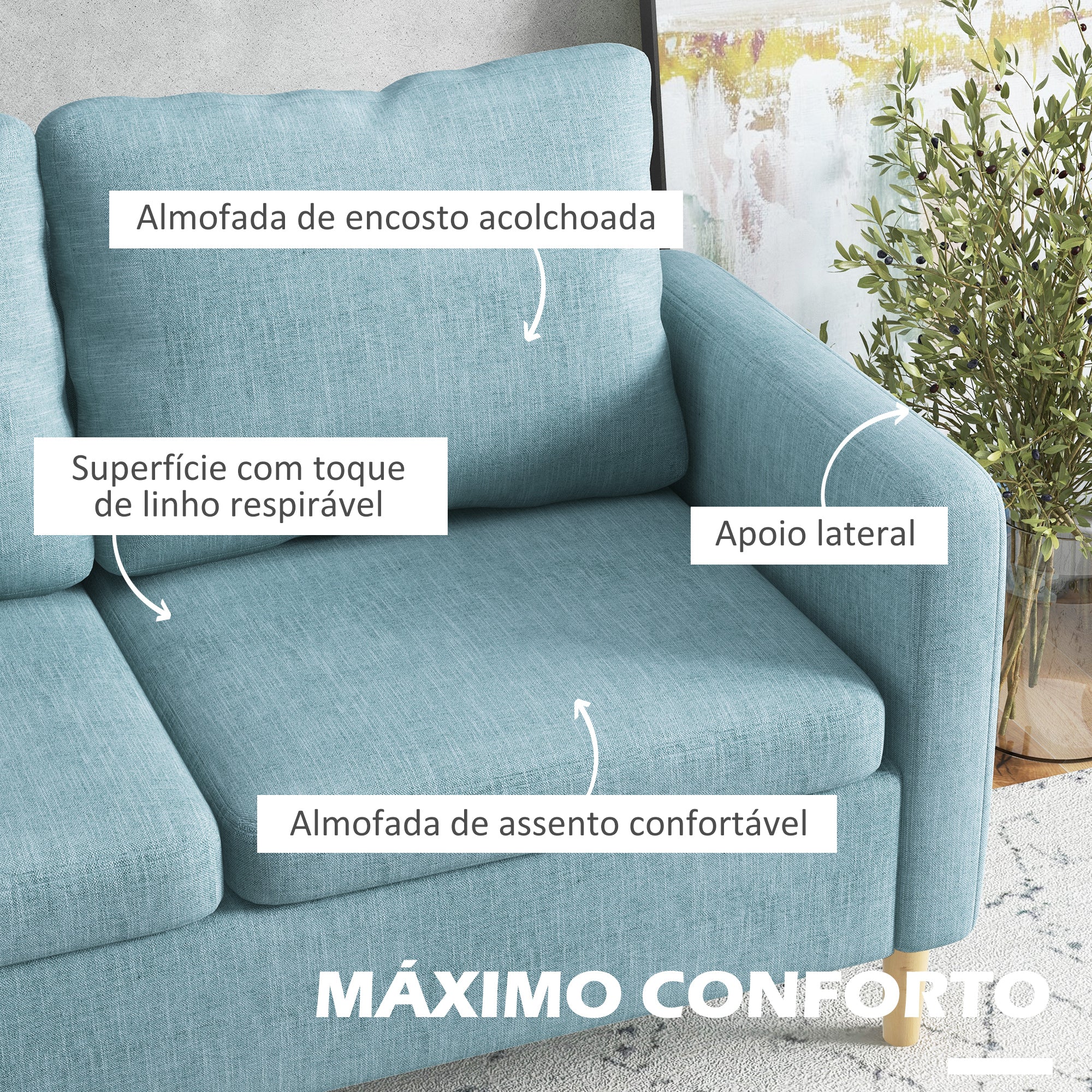 Sofá de 2 Lugares Azul 143x76x83 cm - Conforto e Estilo para sua Sala