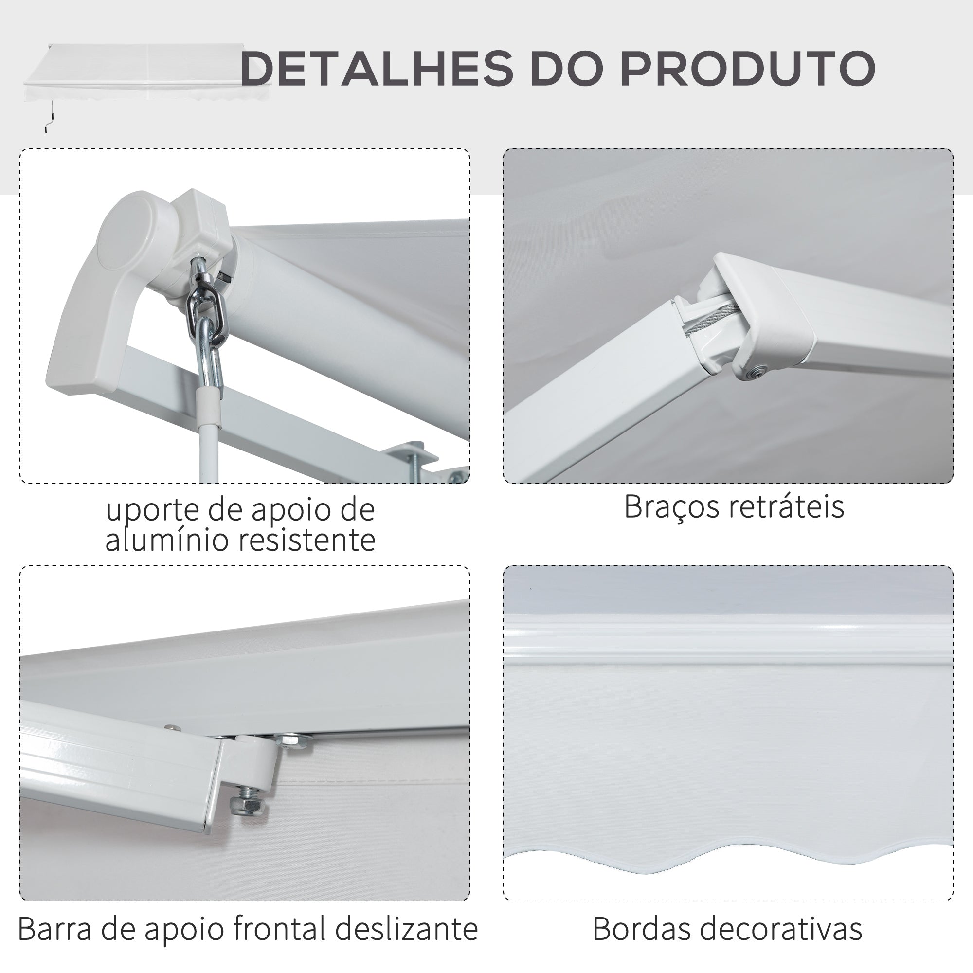 Toldo Manual 350x250 cm Branco para Varanda e Jardim