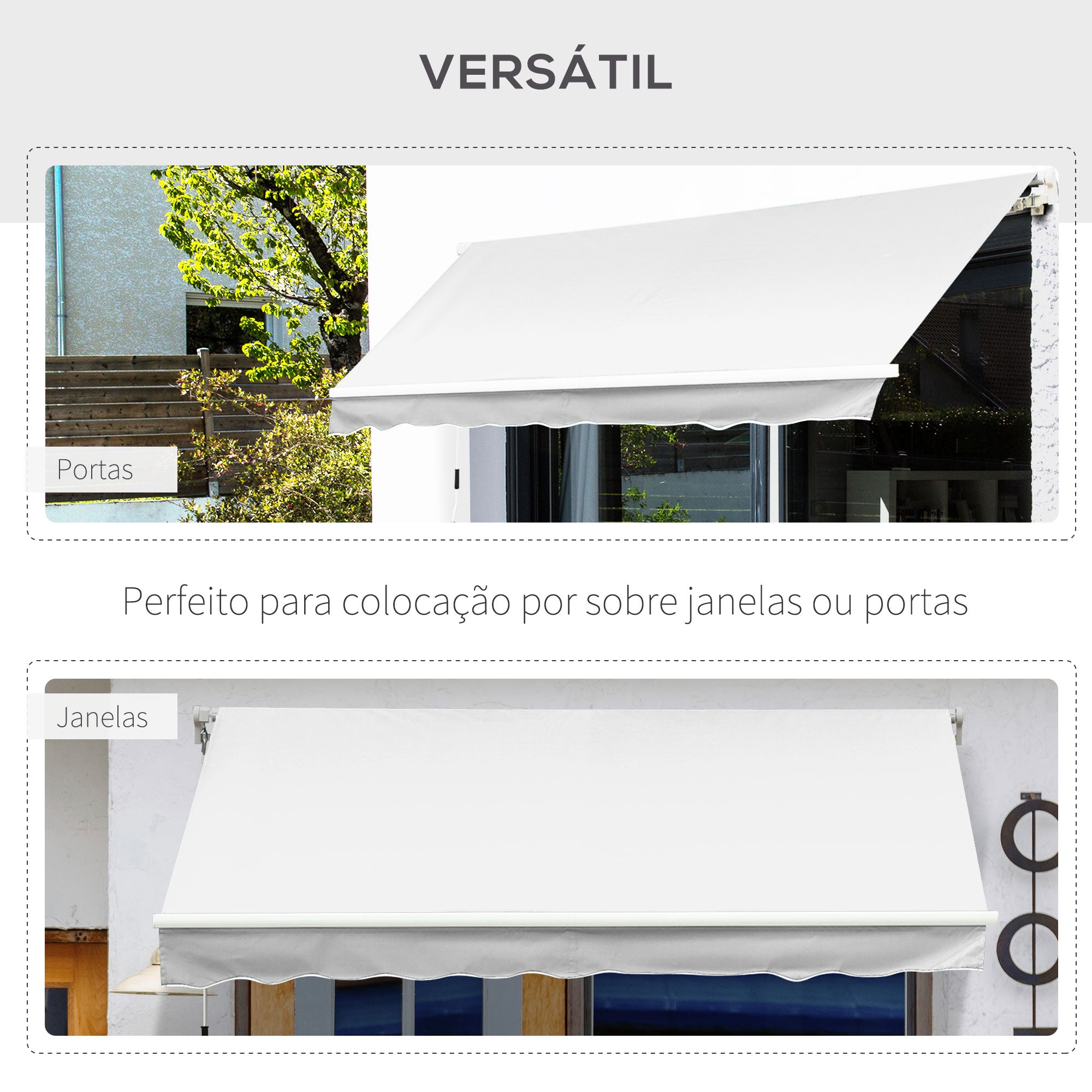 Toldo Manual 350x250 cm Branco para Varanda e Jardim
