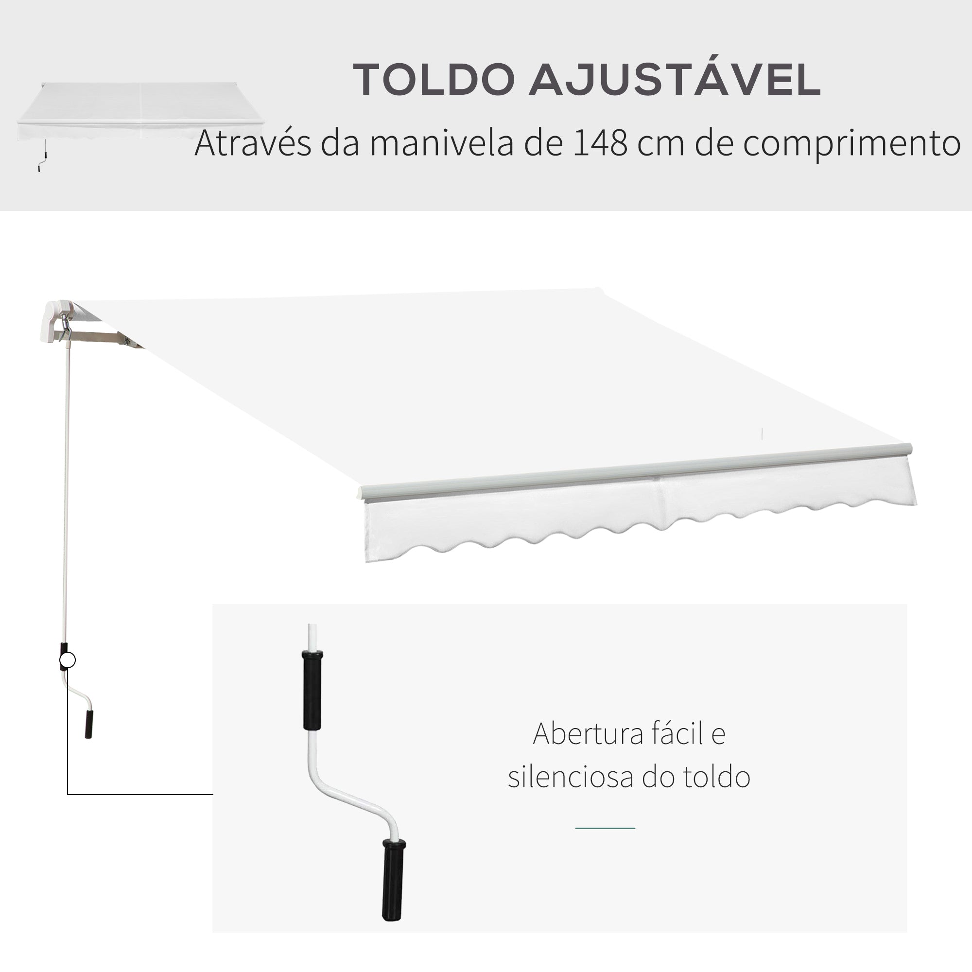 Toldo Manual 350x250 cm Branco para Varanda e Jardim