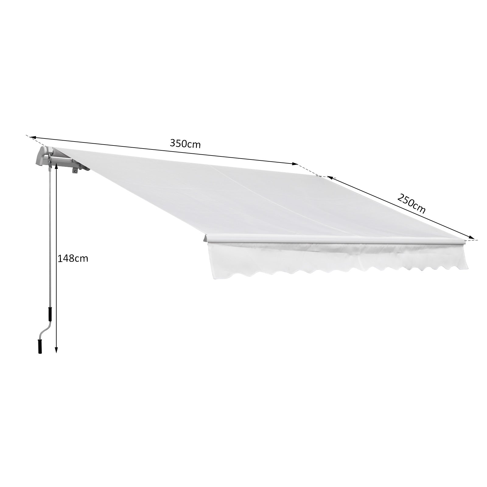 Toldo Manual 350x250 cm Branco para Varanda e Jardim