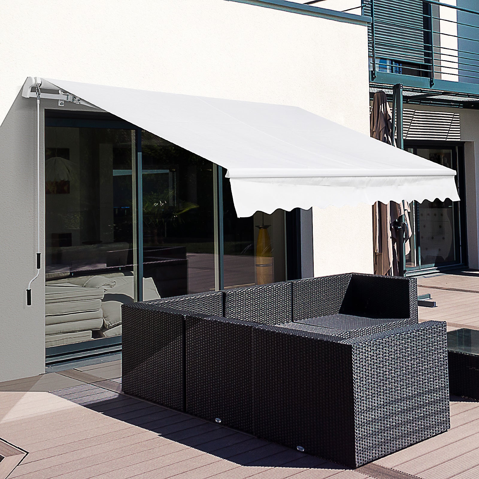 Toldo Manual 350x250 cm Branco para Varanda e Jardim