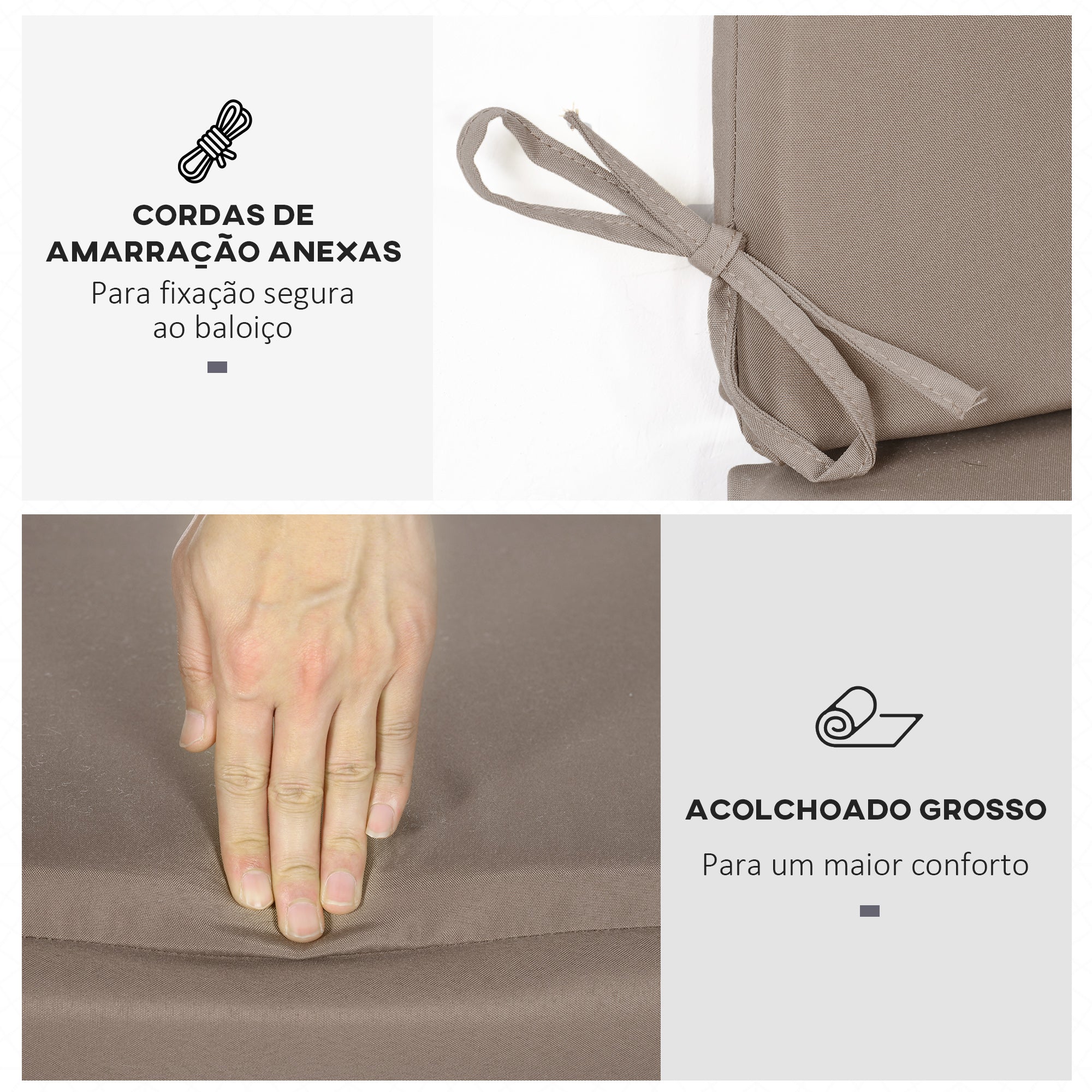 Almofada para Baloiço 130x45x5 cm Marrom - Conjunto de 2 Peças