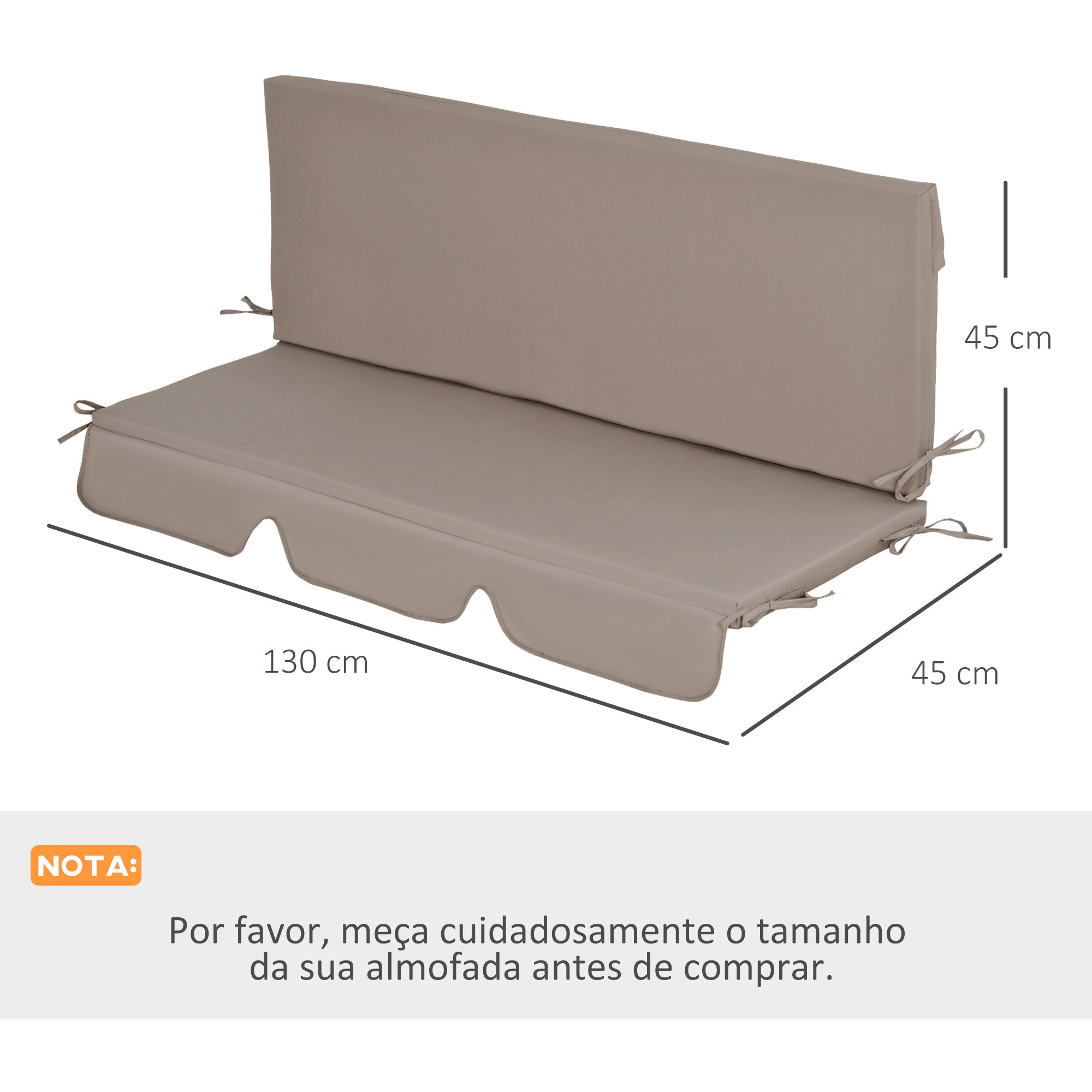 Almofada para Baloiço 130x45x5 cm Marrom - Conjunto de 2 Peças