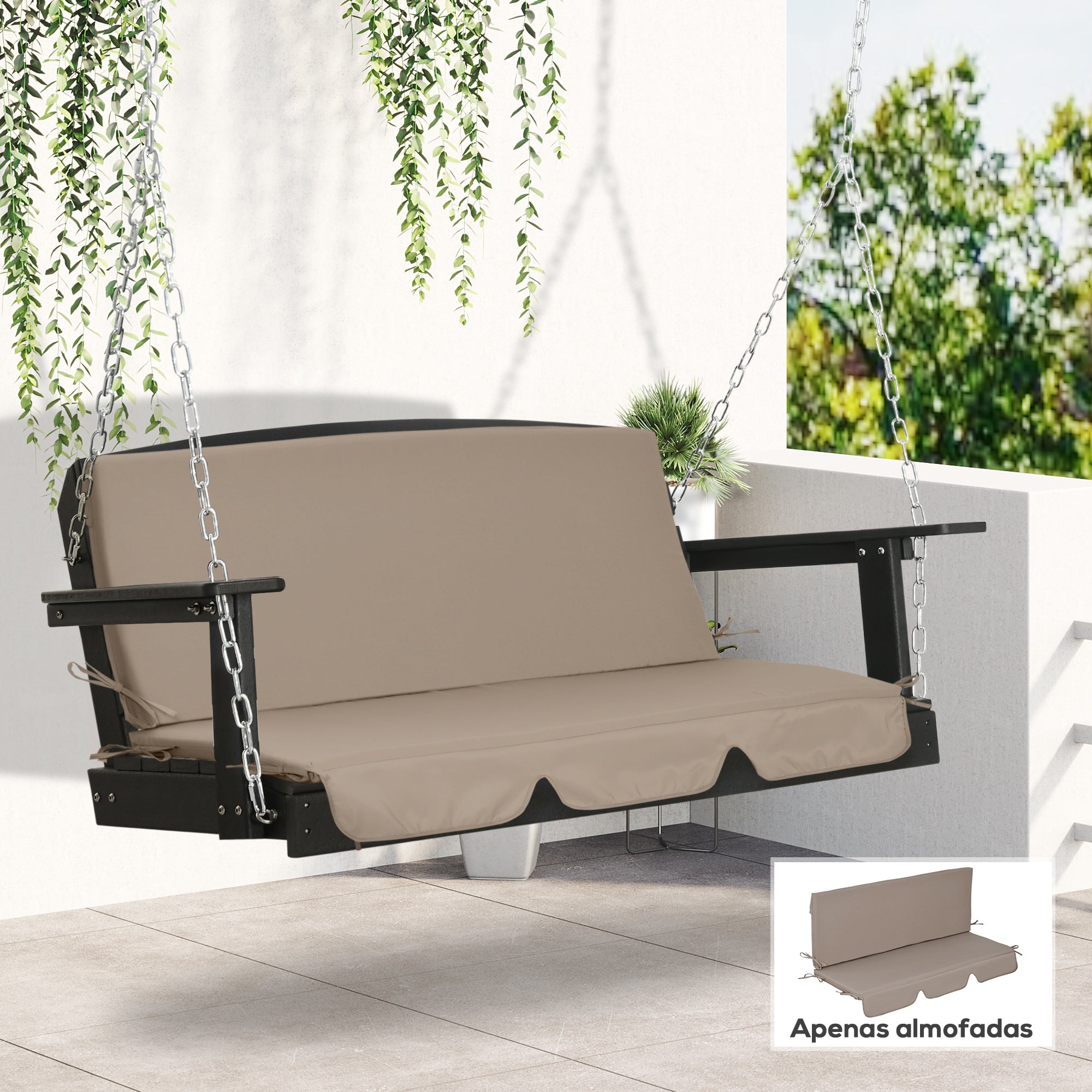 Almofada para Baloiço 130x45x5 cm Marrom - Conjunto de 2 Peças