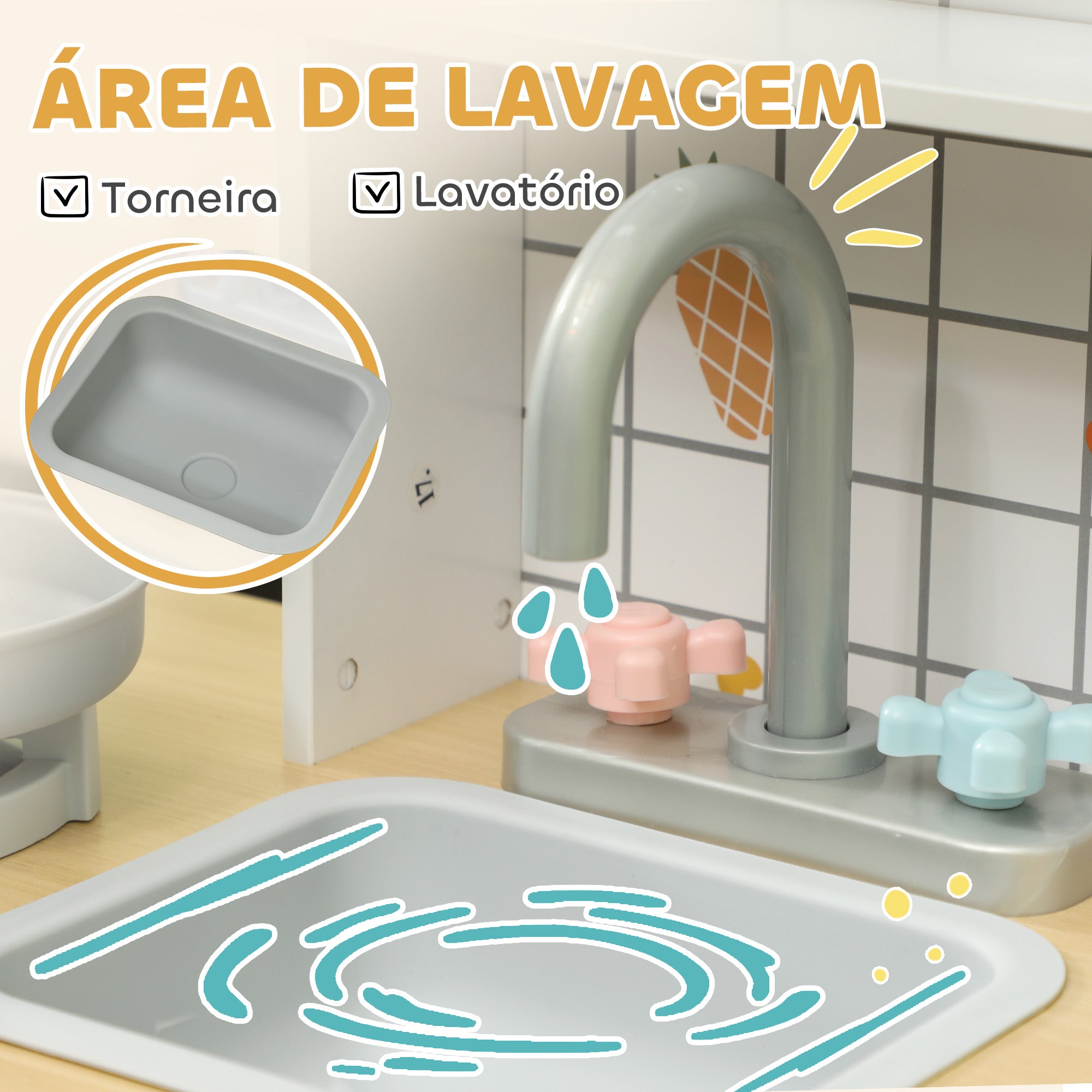 Cozinha de Madeira para Crianças 88,6x31,7x90,4 cm - Branco e Azul