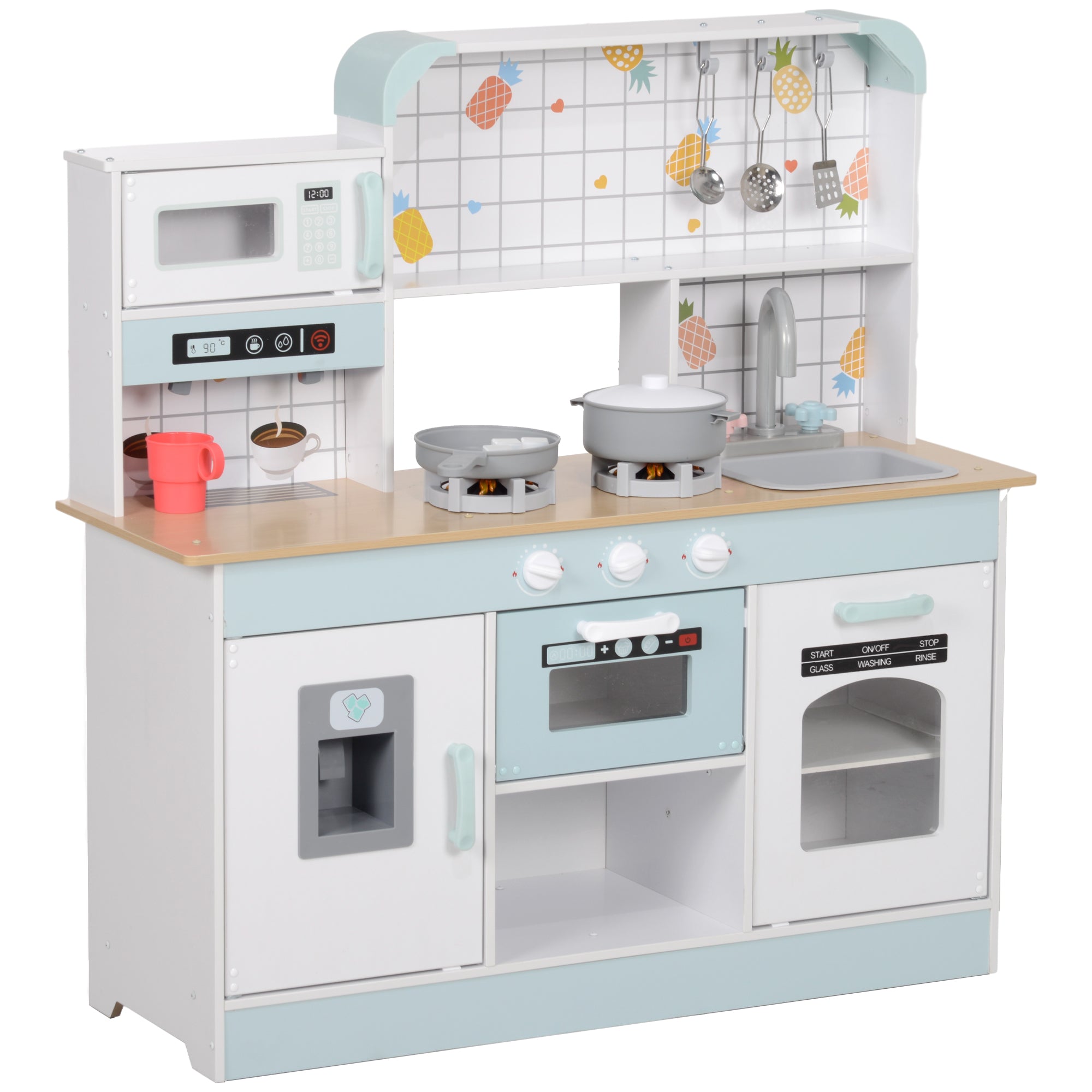 Cozinha de Madeira para Crianças 88,6x31,7x90,4 cm - Branco e Azul