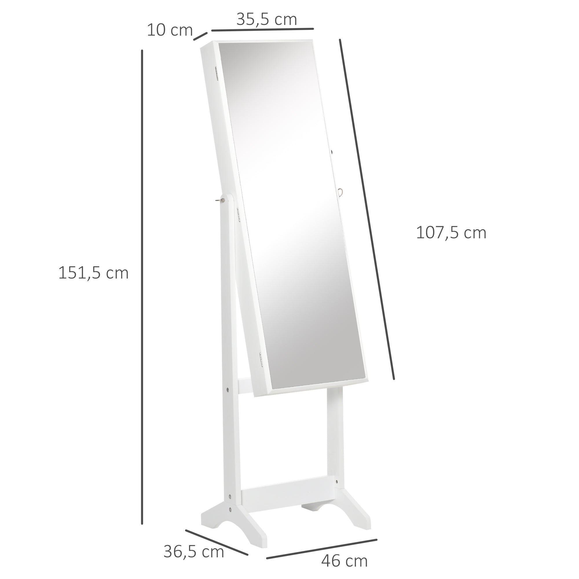Joalheiro com Espelho de Pé – 46x36.5x151.5cm – Branco – MDF