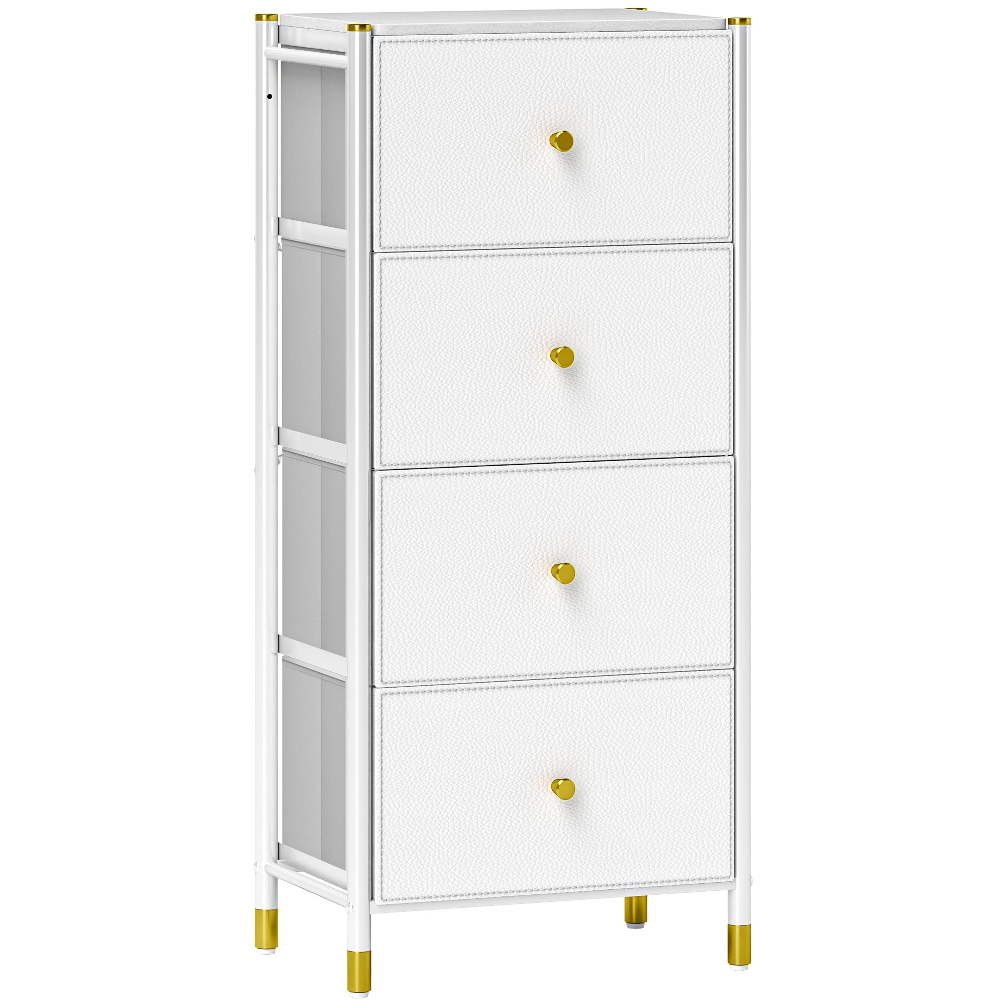 Cómoda Branca 46x30x98 cm com 4 Gavetas de Tecido e Estrutura de Aço