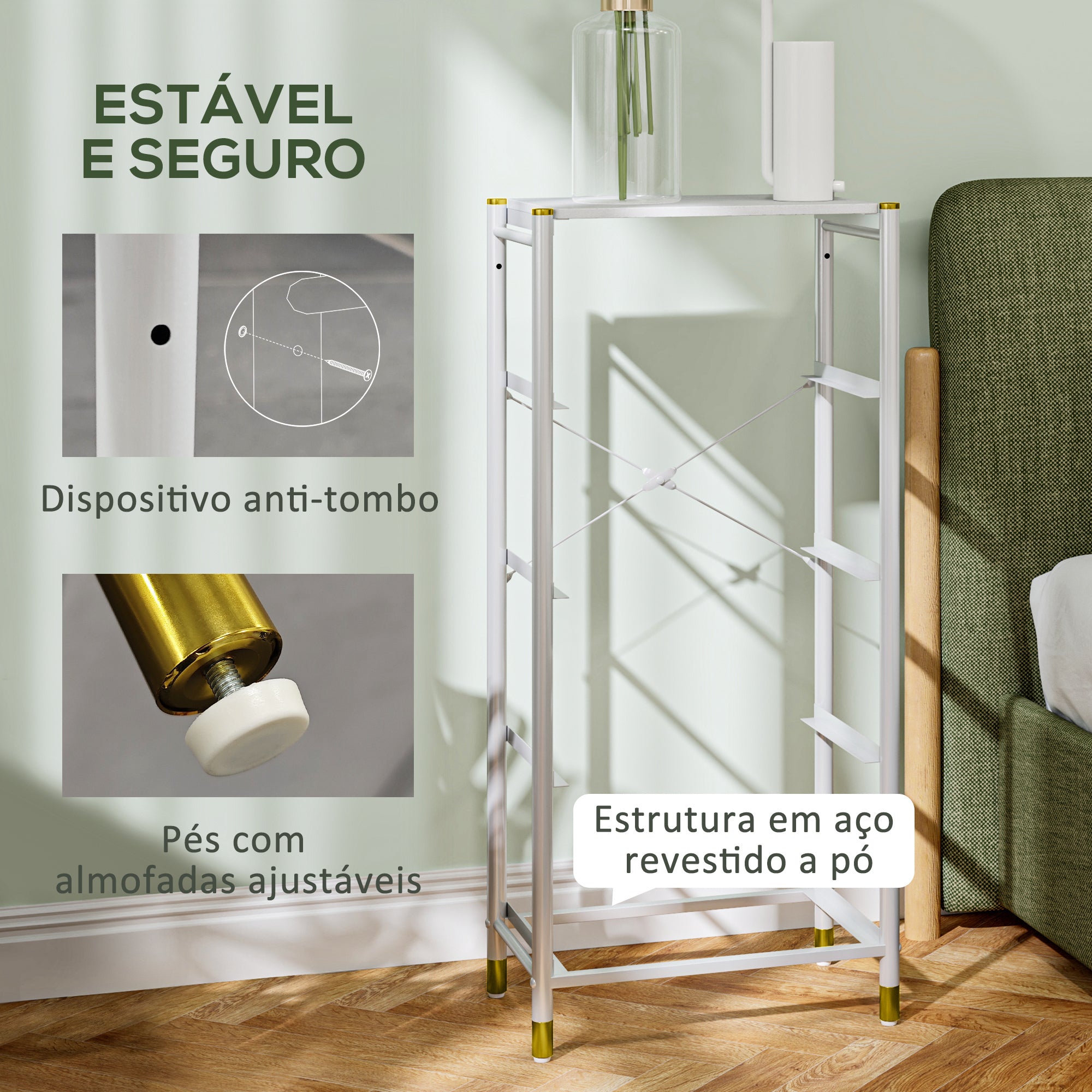 Cómoda Branca 46x30x98 cm com 4 Gavetas de Tecido e Estrutura de Aço