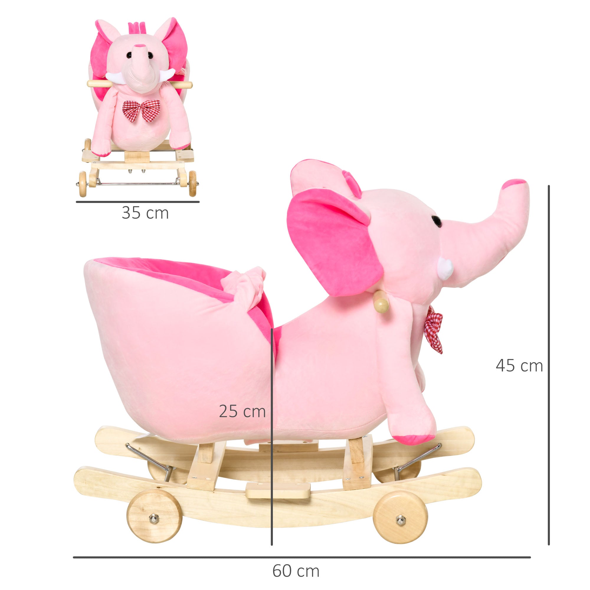 Baloiço Infantil Elefante – 60x35x45 cm – Rosa – Madeira de choupo