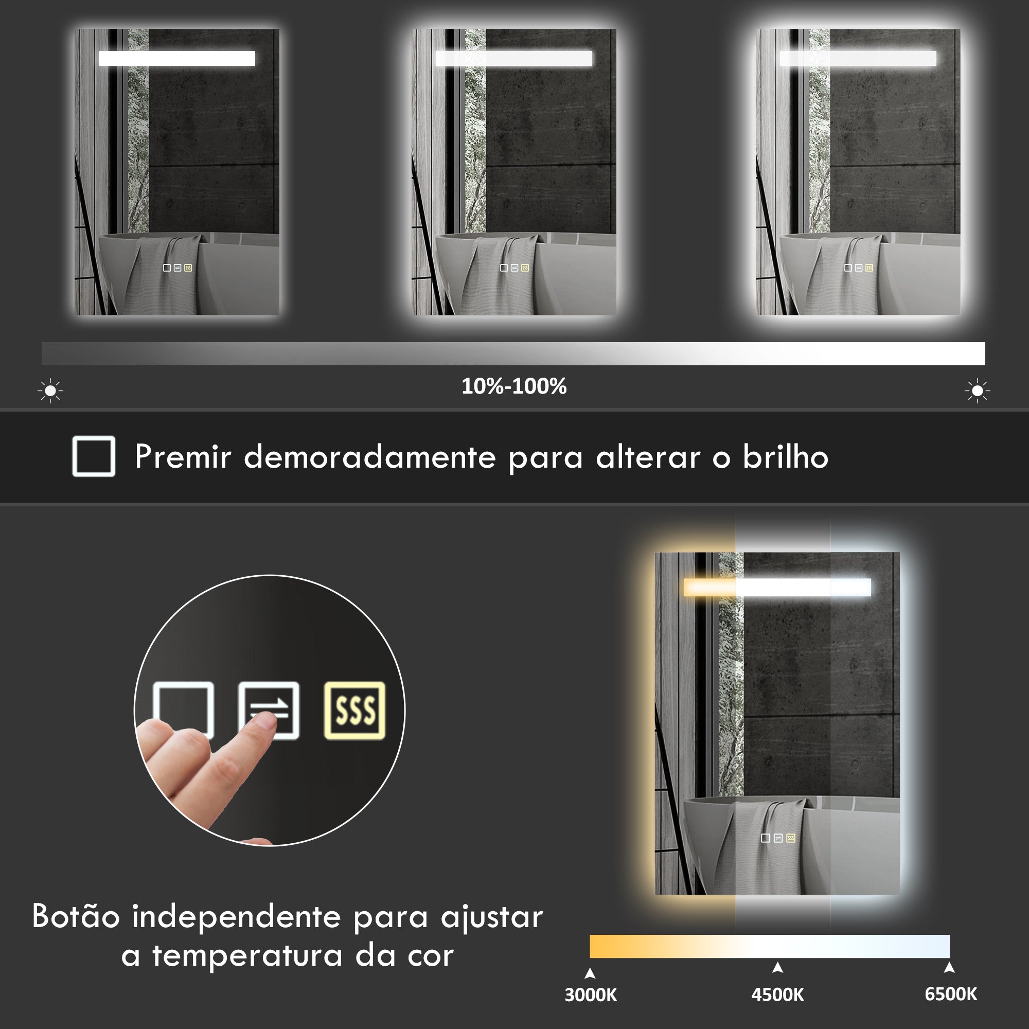 Espelho de Casa de Banho LED 70x50 cm Prata