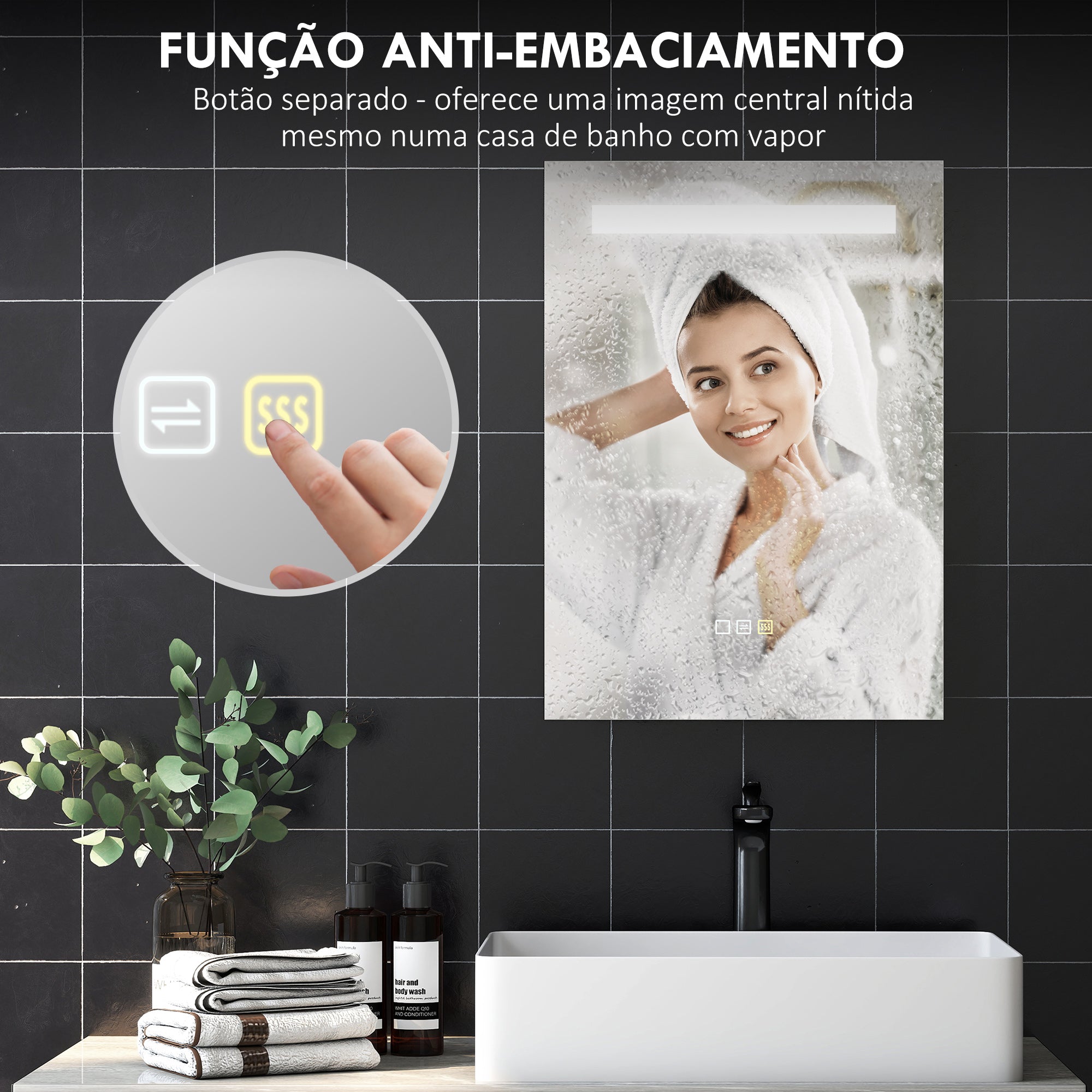 Espelho de Casa de Banho LED 70x50 cm Prata