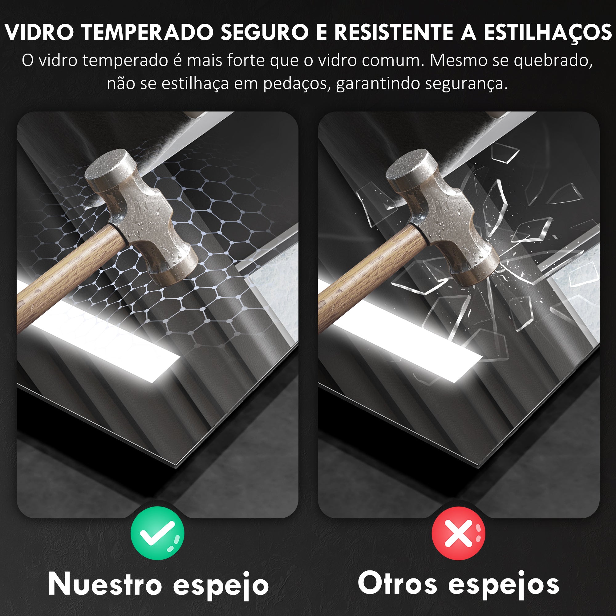 Espelho de Casa de Banho LED 70x50 cm Prata