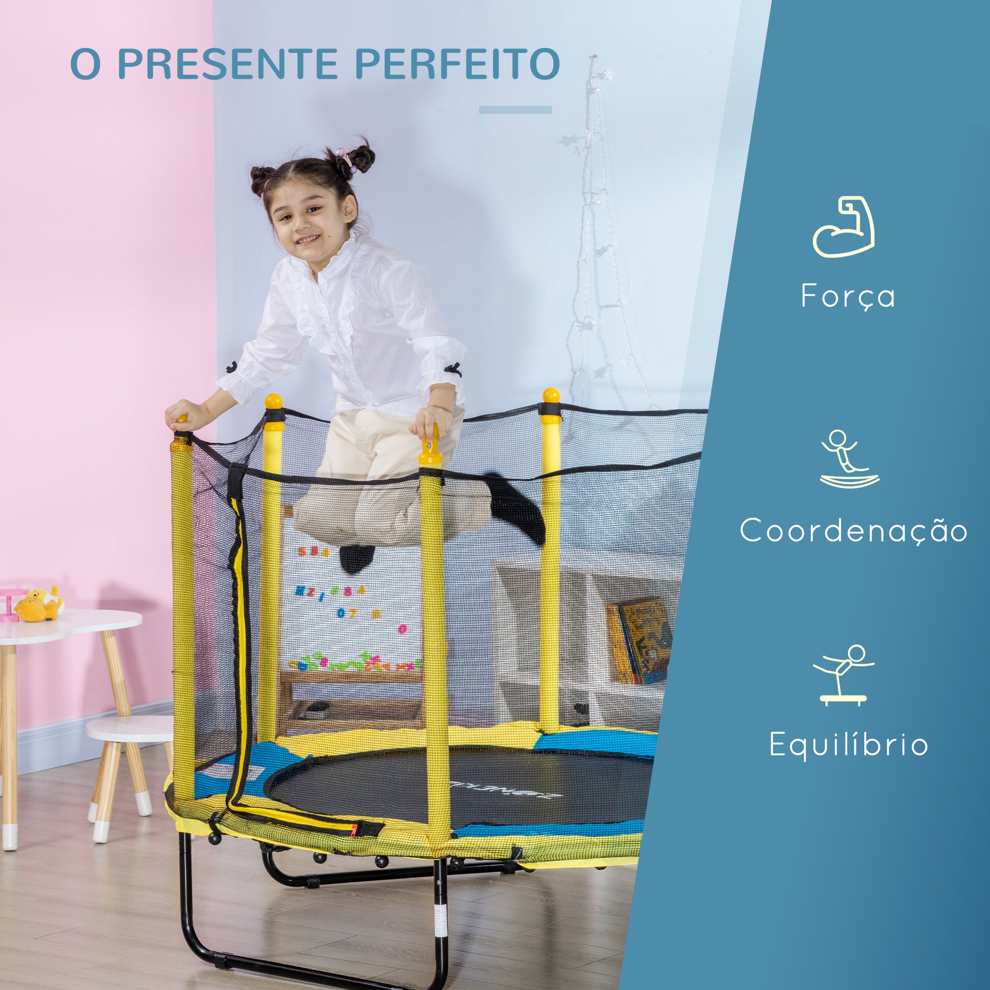 Trampolim Infantil Ø140x113 cm Amarelo para Crianças de 1-10 Anos