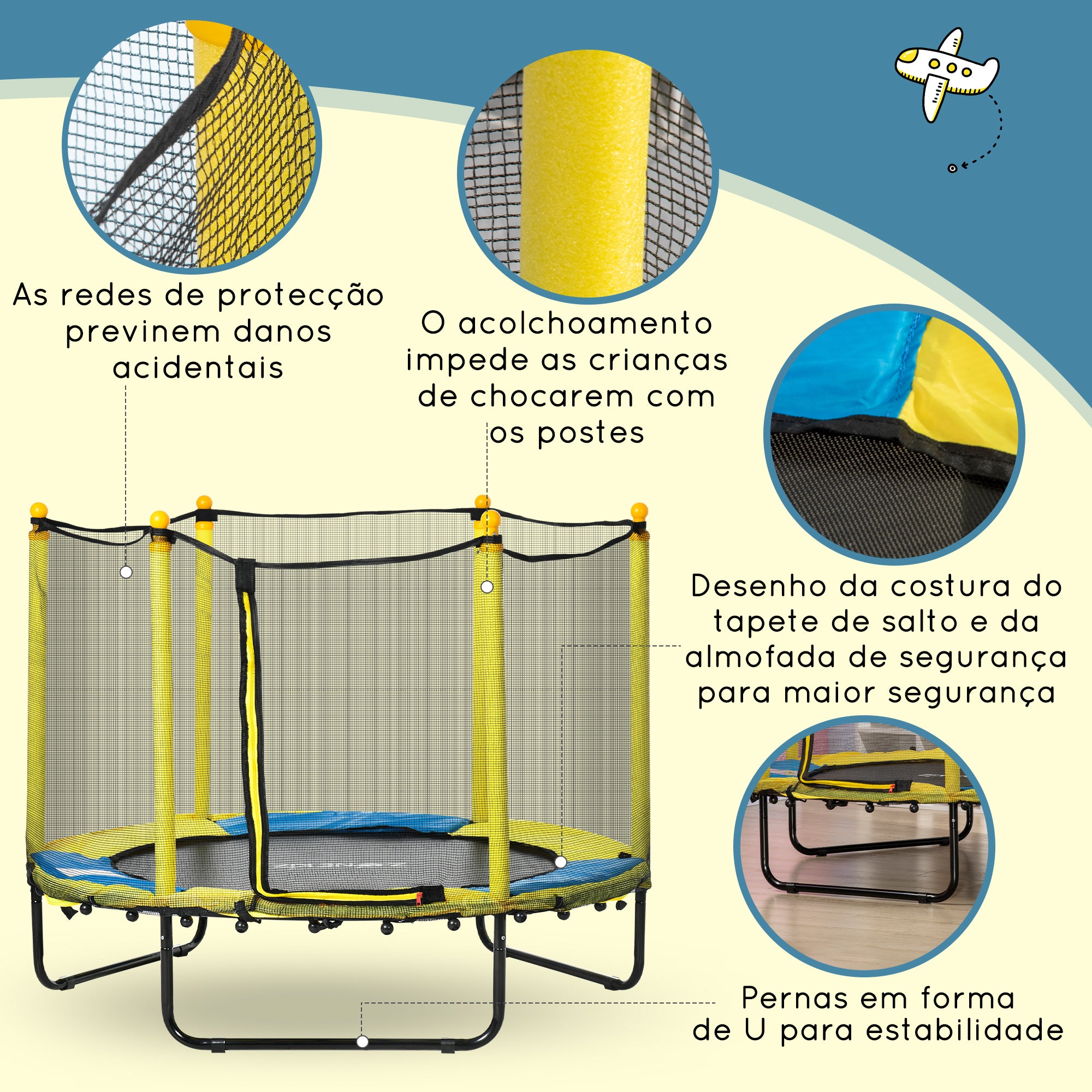 Trampolim Infantil Ø140x113 cm Amarelo para Crianças de 1-10 Anos