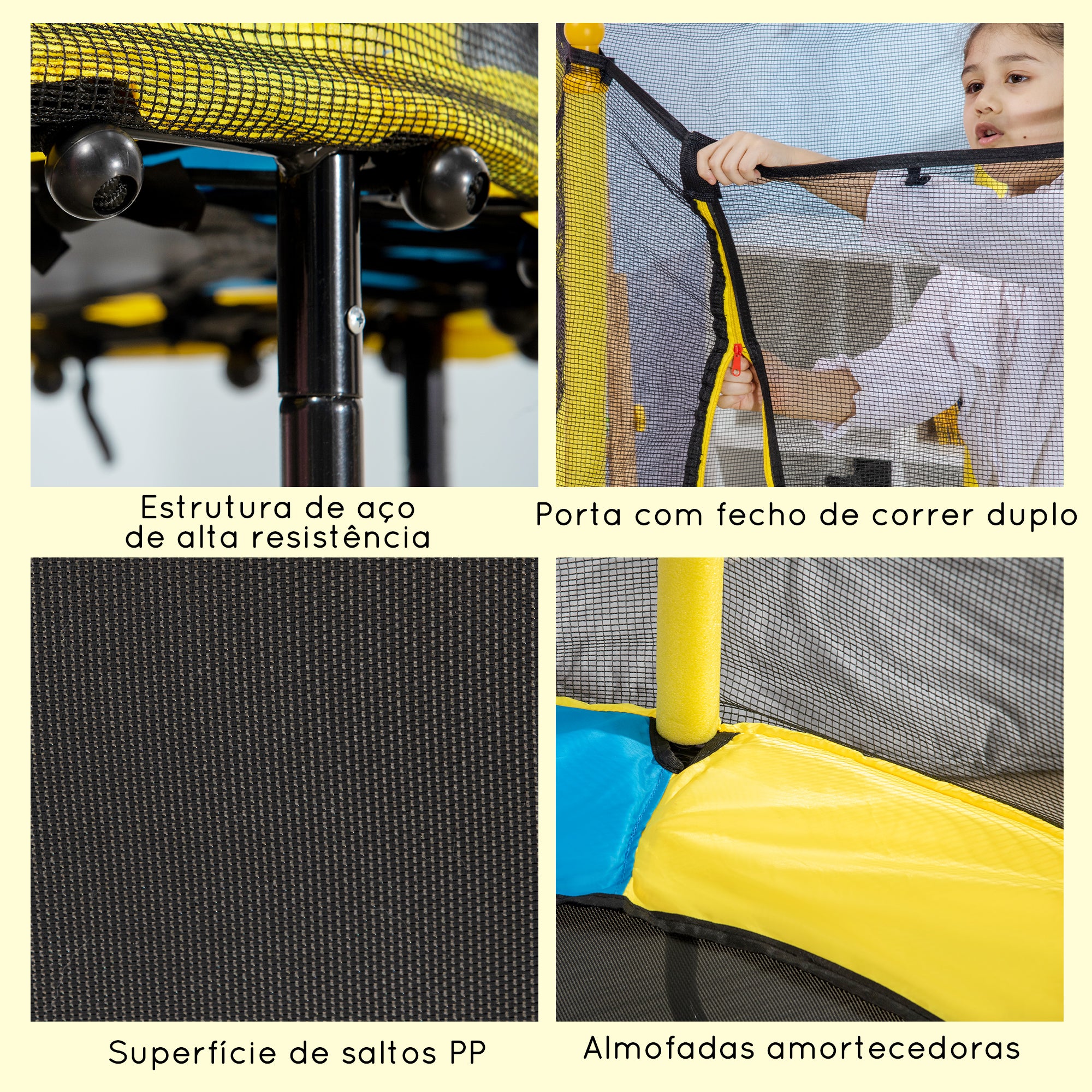 Trampolim Infantil Ø140x113 cm Amarelo para Crianças de 1-10 Anos