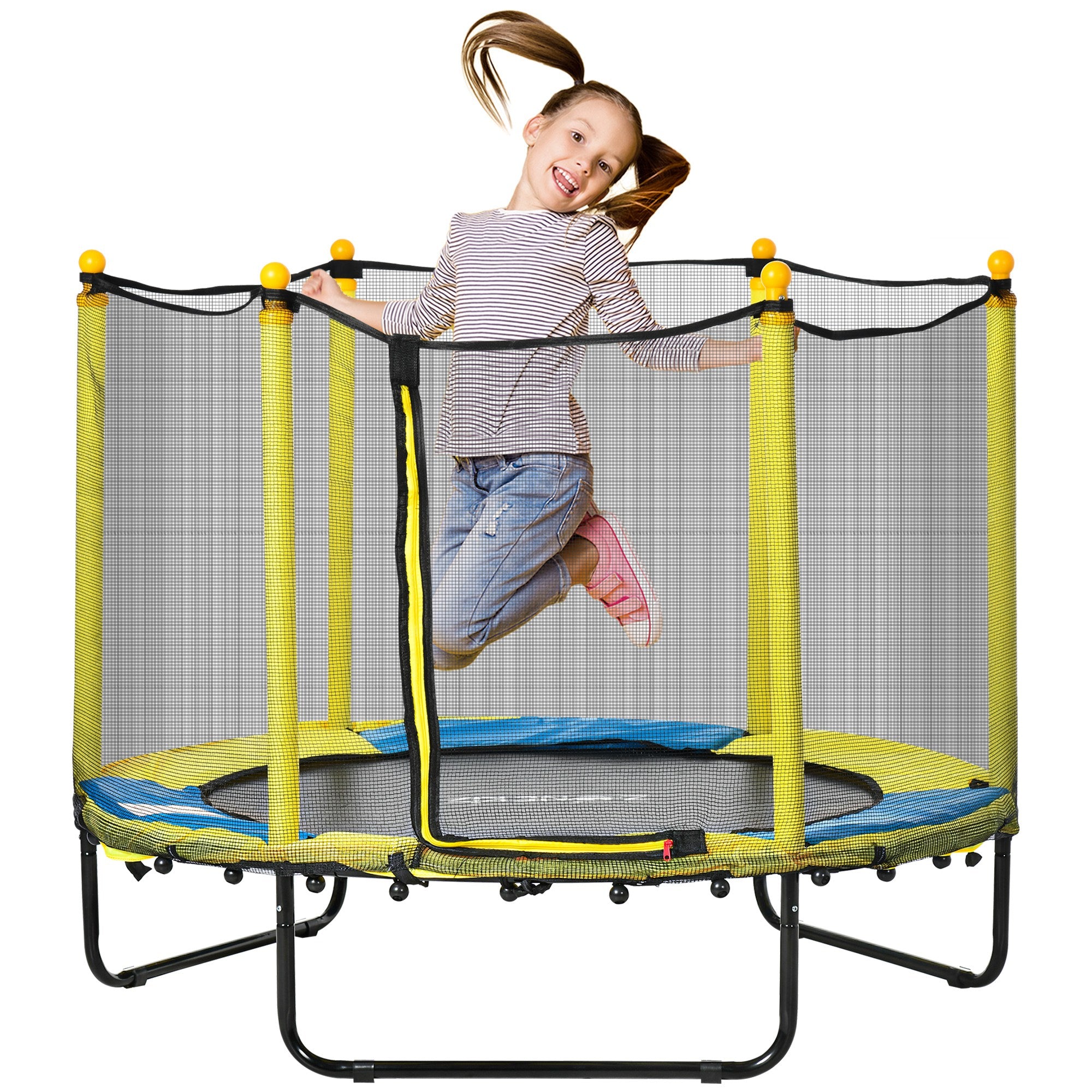 Trampolim Infantil Ø140x113 cm Amarelo para Crianças de 1-10 Anos