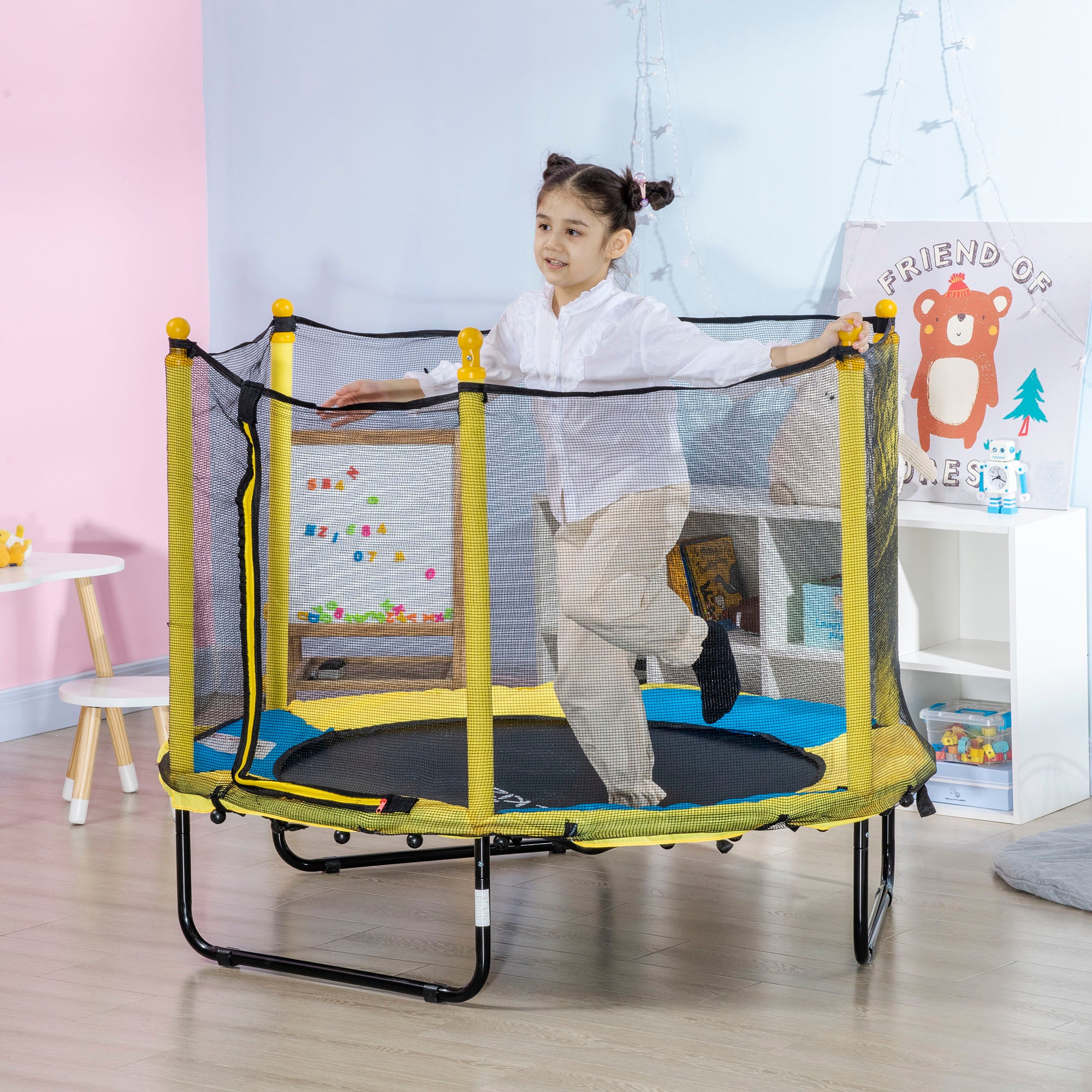 Trampolim Infantil Ø140x113 cm Amarelo para Crianças de 1-10 Anos