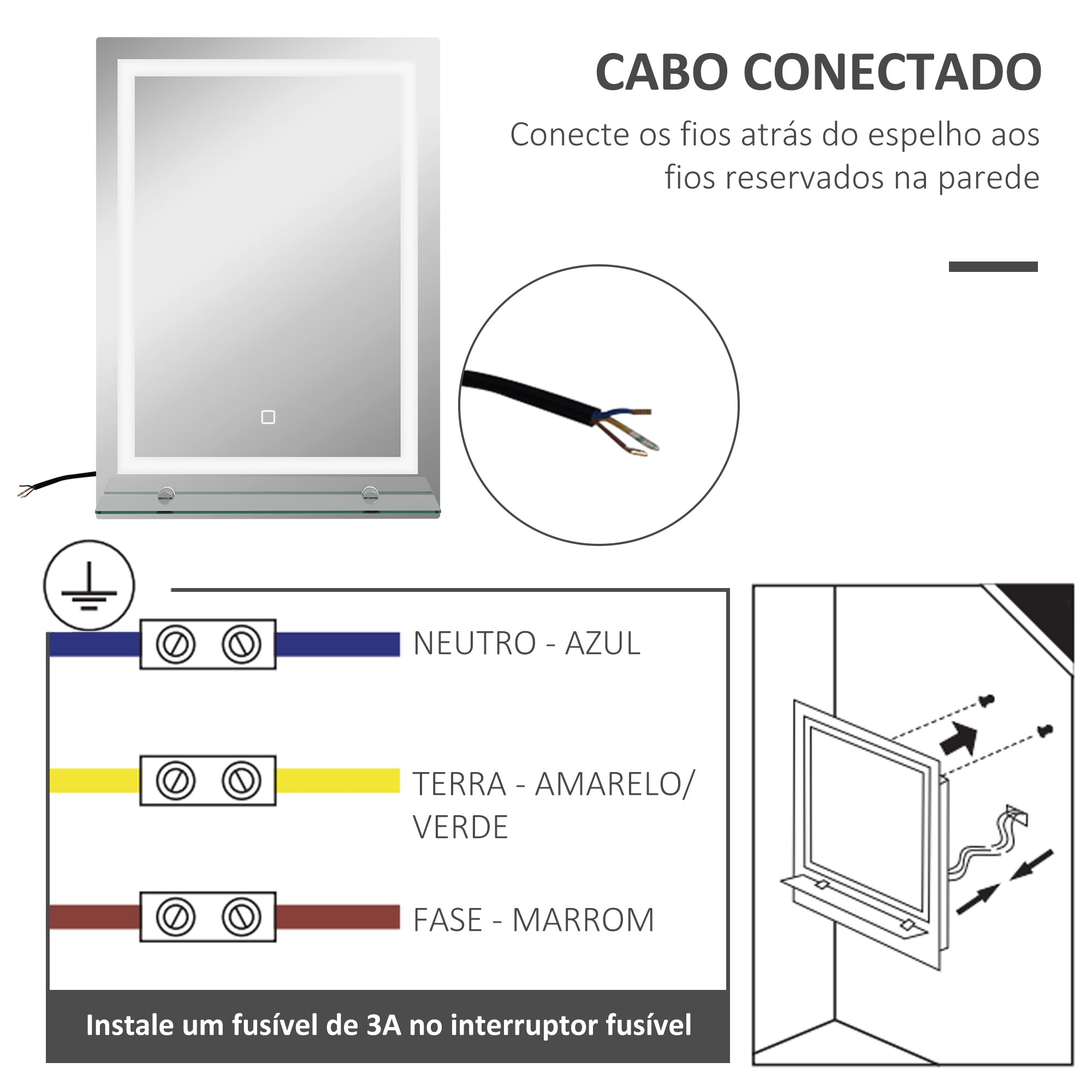 Espelho de Casa de Banho com Luz LED 50x70 cm - Cor Prata