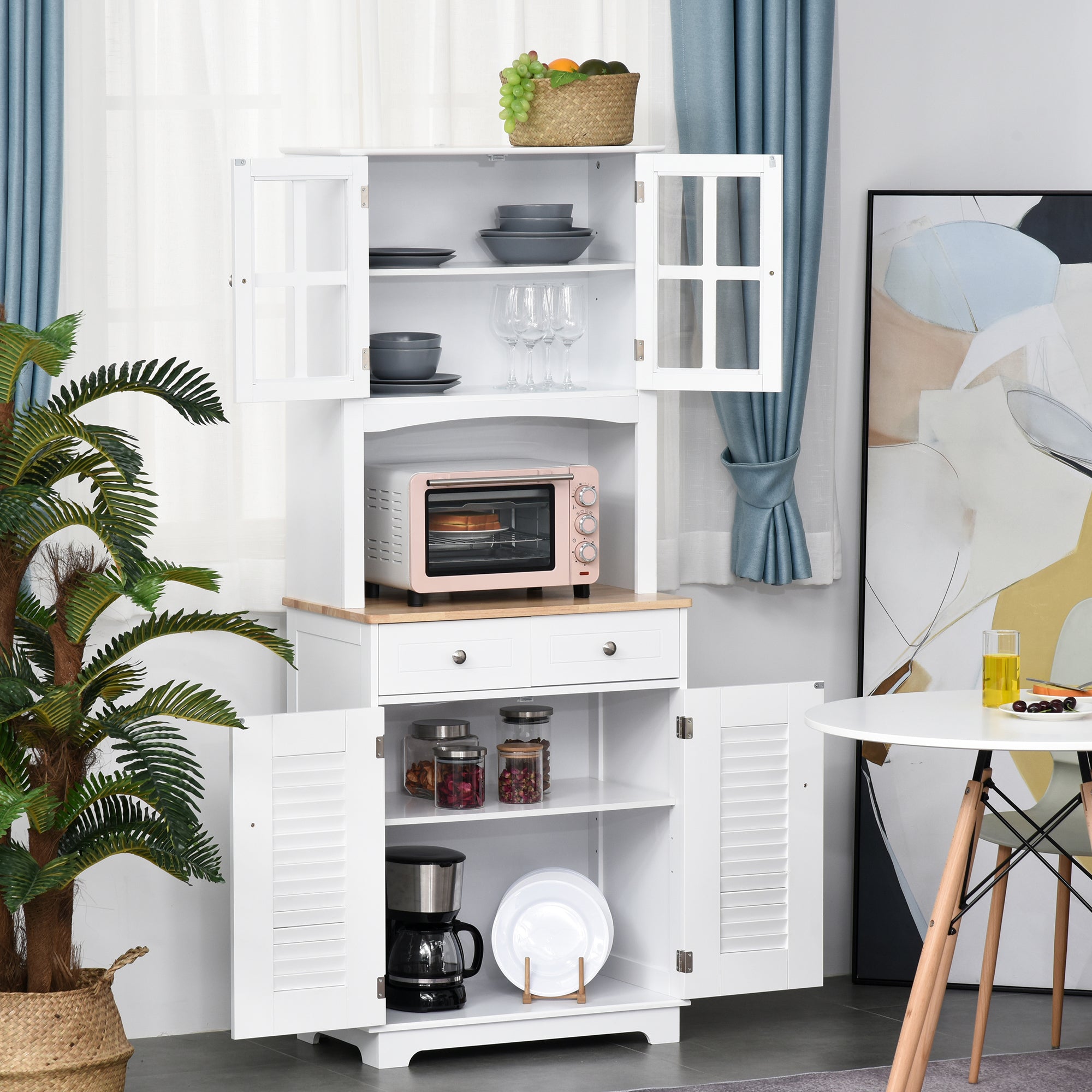 Armário de Cozinha Auxiliar com 2 Portas 2 Gavetas 68x39,5x170 cm - Branco