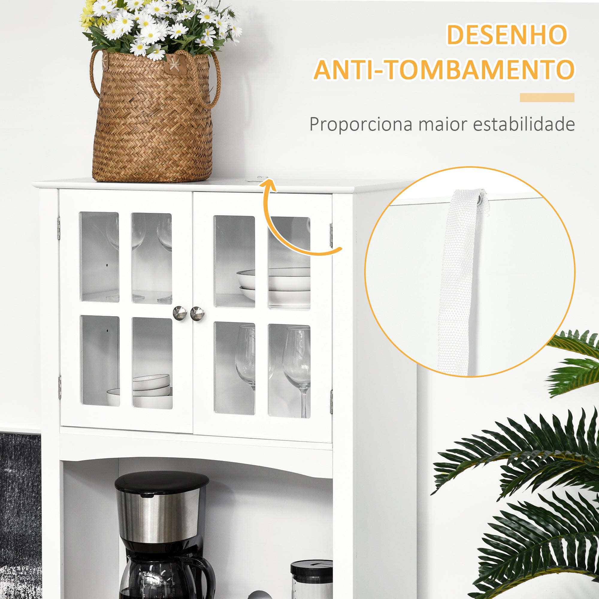 Armário de Cozinha Auxiliar com 2 Portas 2 Gavetas 68x39,5x170 cm - Branco