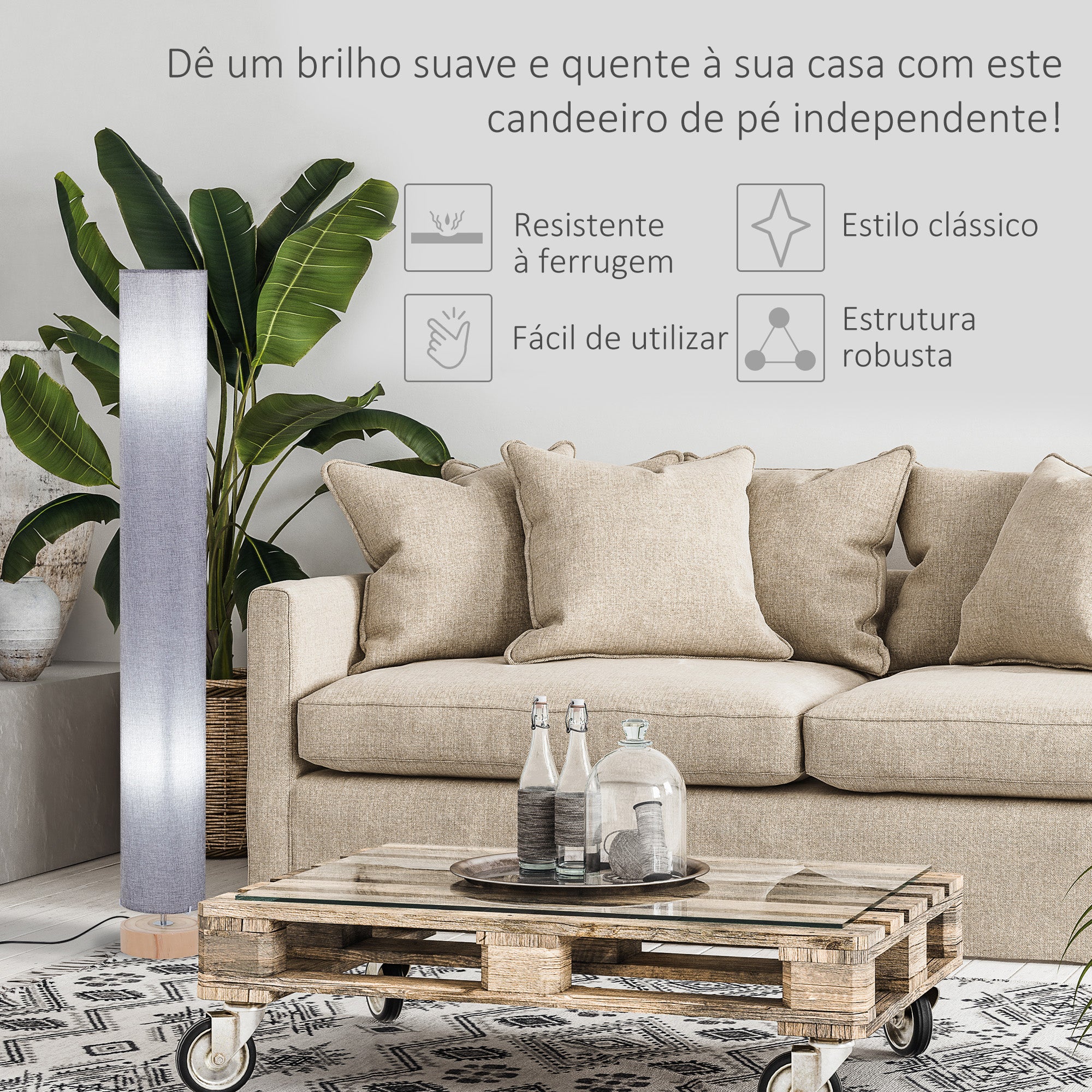 Candeeiro de Pé Moderno Cinza Ø15x120 cm