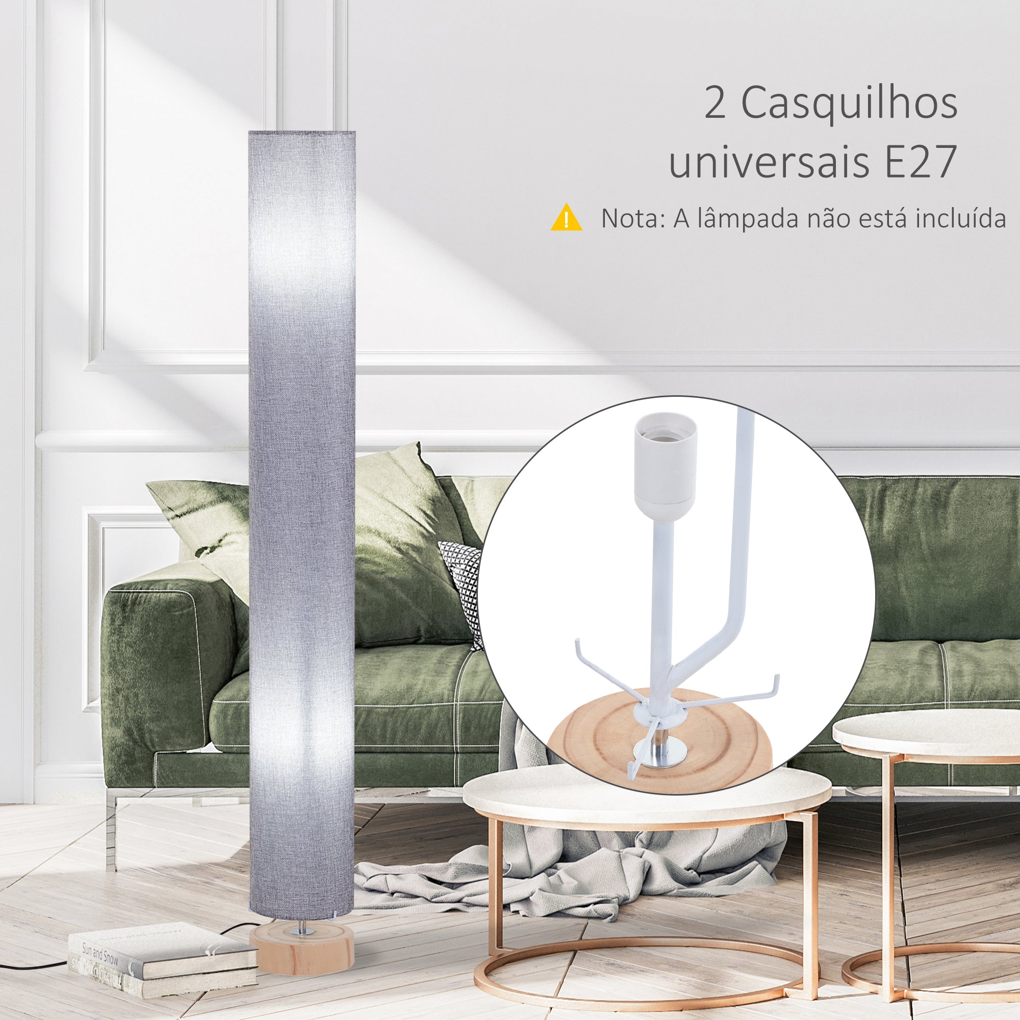 Candeeiro de Pé Moderno Cinza Ø15x120 cm
