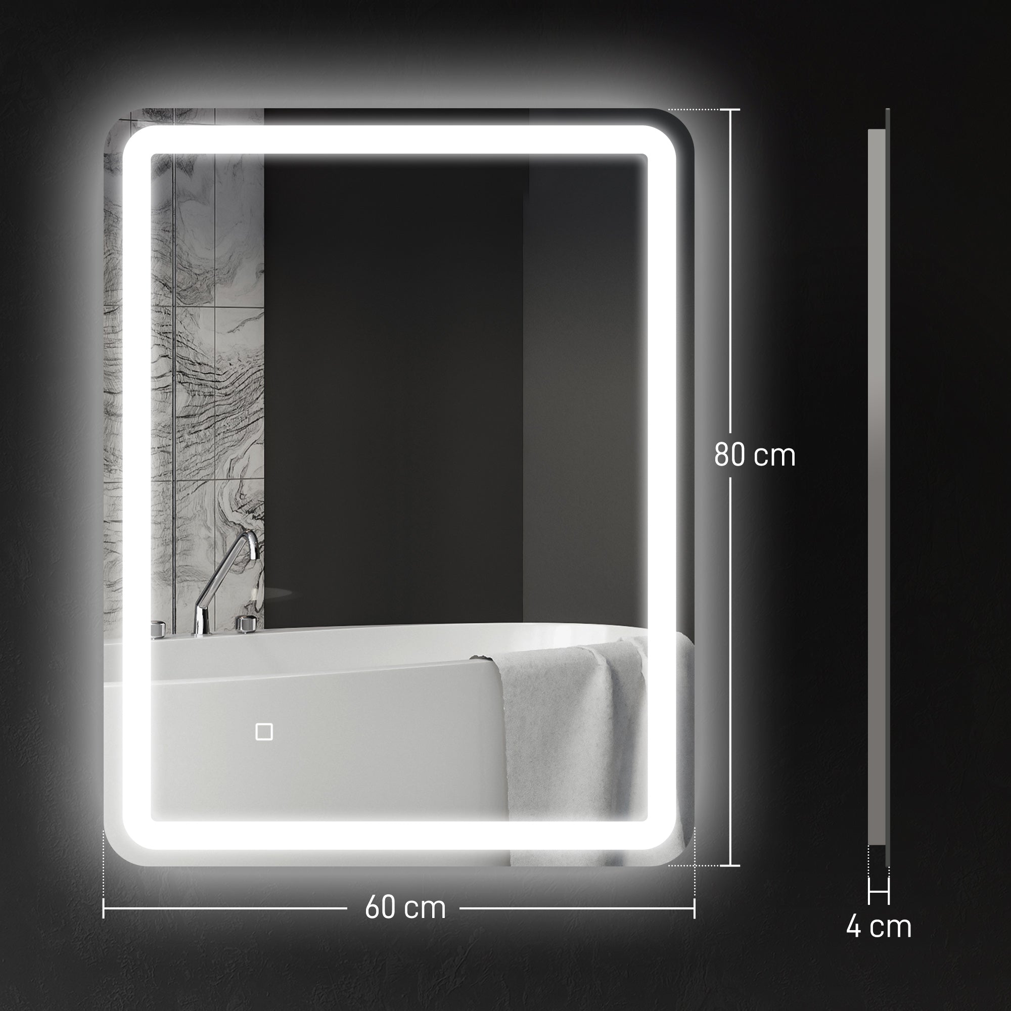 Espelho Casa de Banho LED 60x80 cm Prata