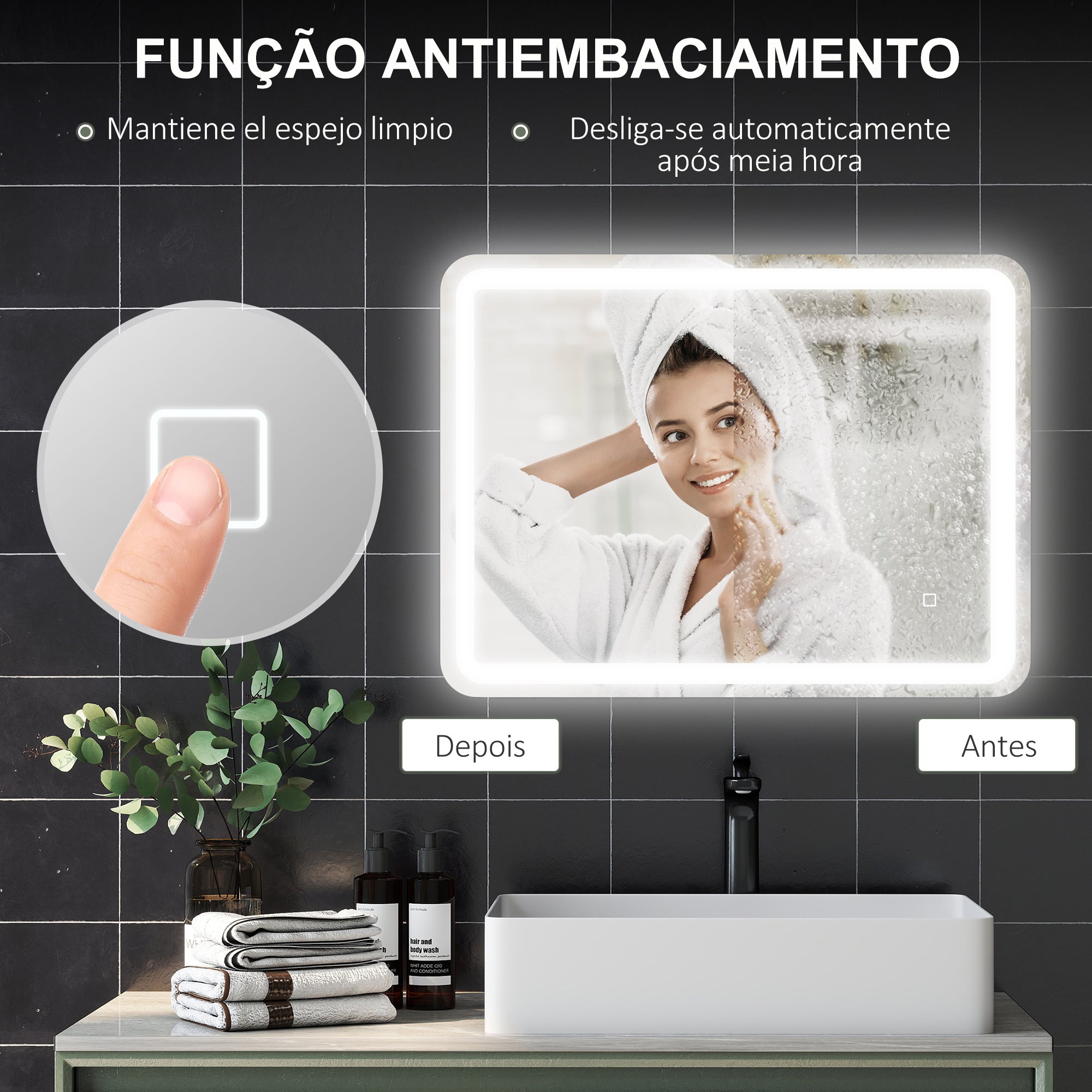 Espelho Casa de Banho LED 60x80 cm Prata