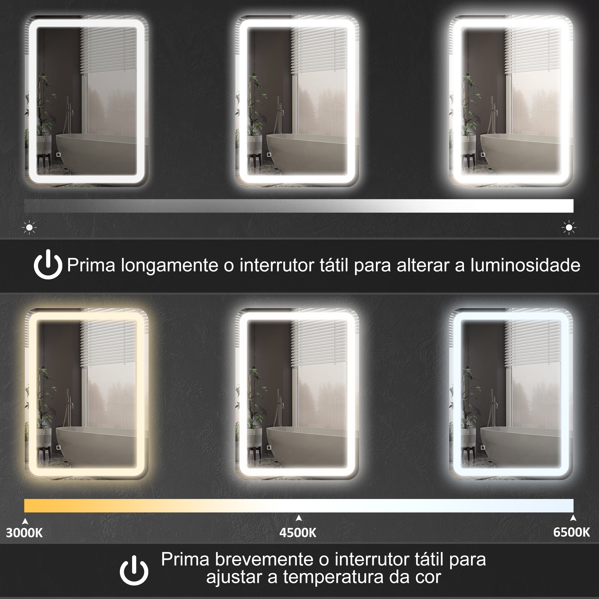 Espelho Casa de Banho LED 60x80 cm Prata