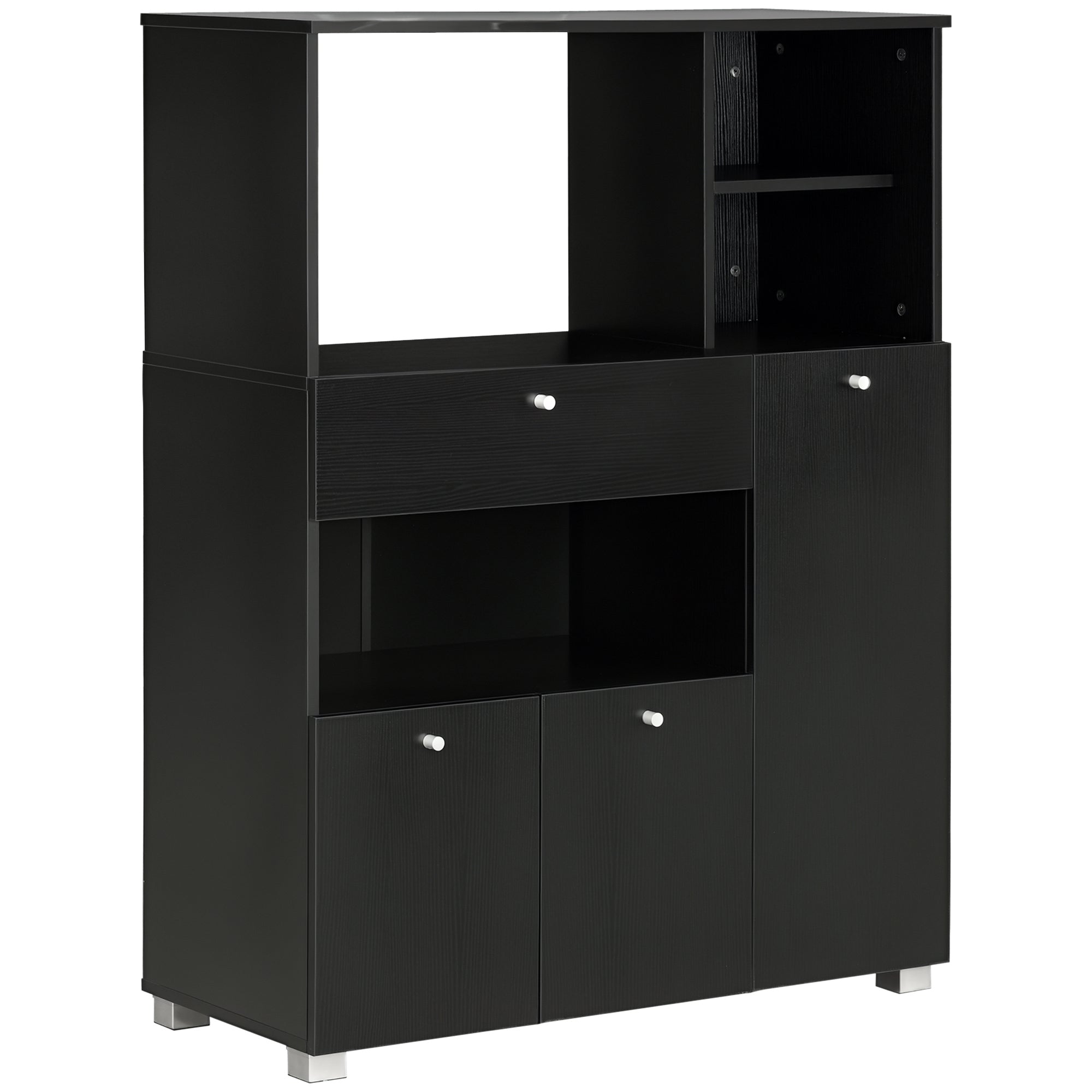 Aparador Auxiliar para Microondas com Armários e Gaveta 90x40x120 cm - Preto