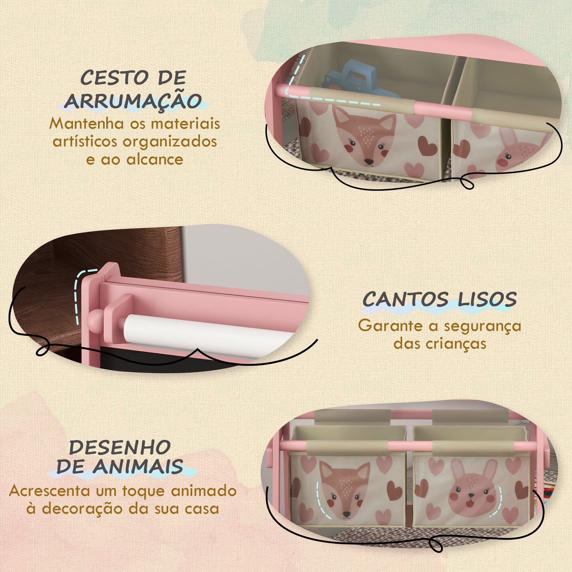 Cavalete Infantil 3 em 1 Rosa 54x46,5x93 cm